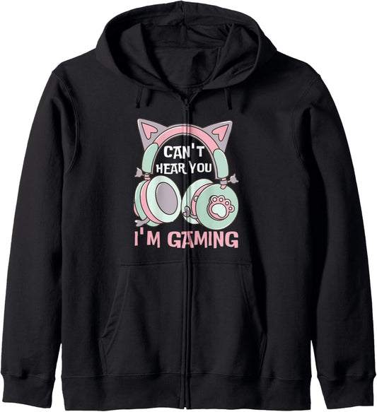 Can\u2019t Here You I\u2019m Gaming Video Gamer Girl Cat Lover Anime Hoodie