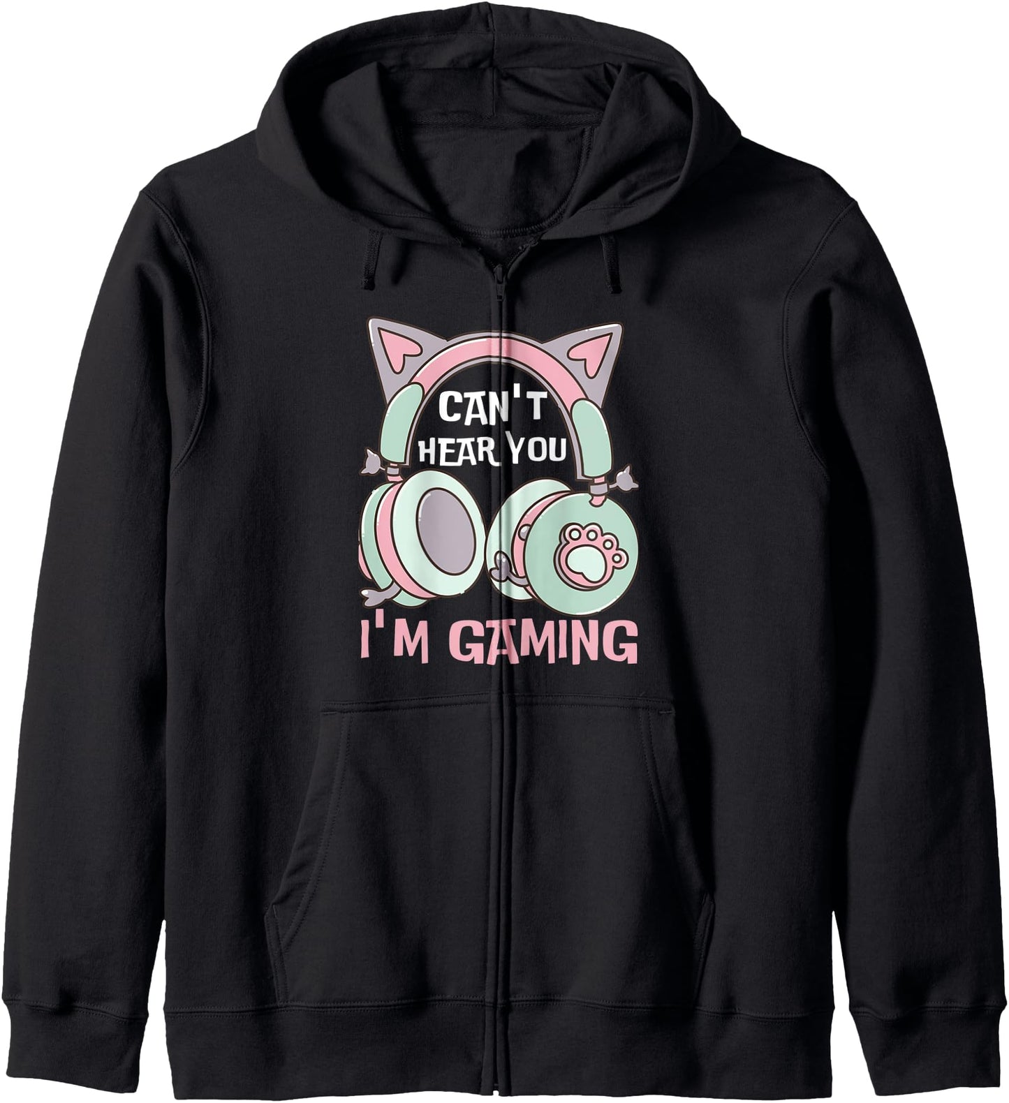 Can't Here You I'm Gaming Video Gamer Girl Cat Lover Anime Hoodie