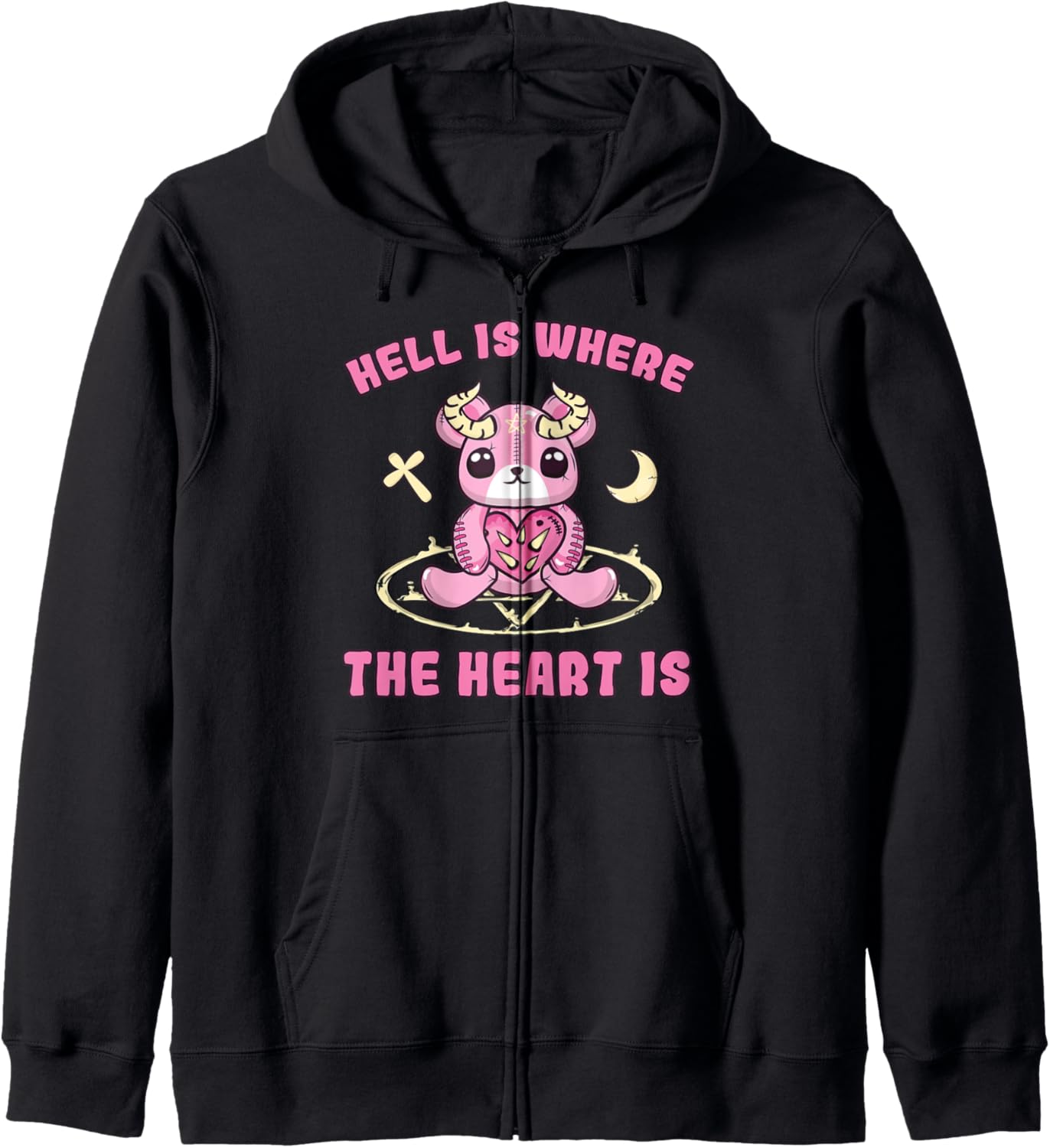Kawaii Pastel Goth Creepy Cute Teddy Bear Japanese Anime Zip Hoodie