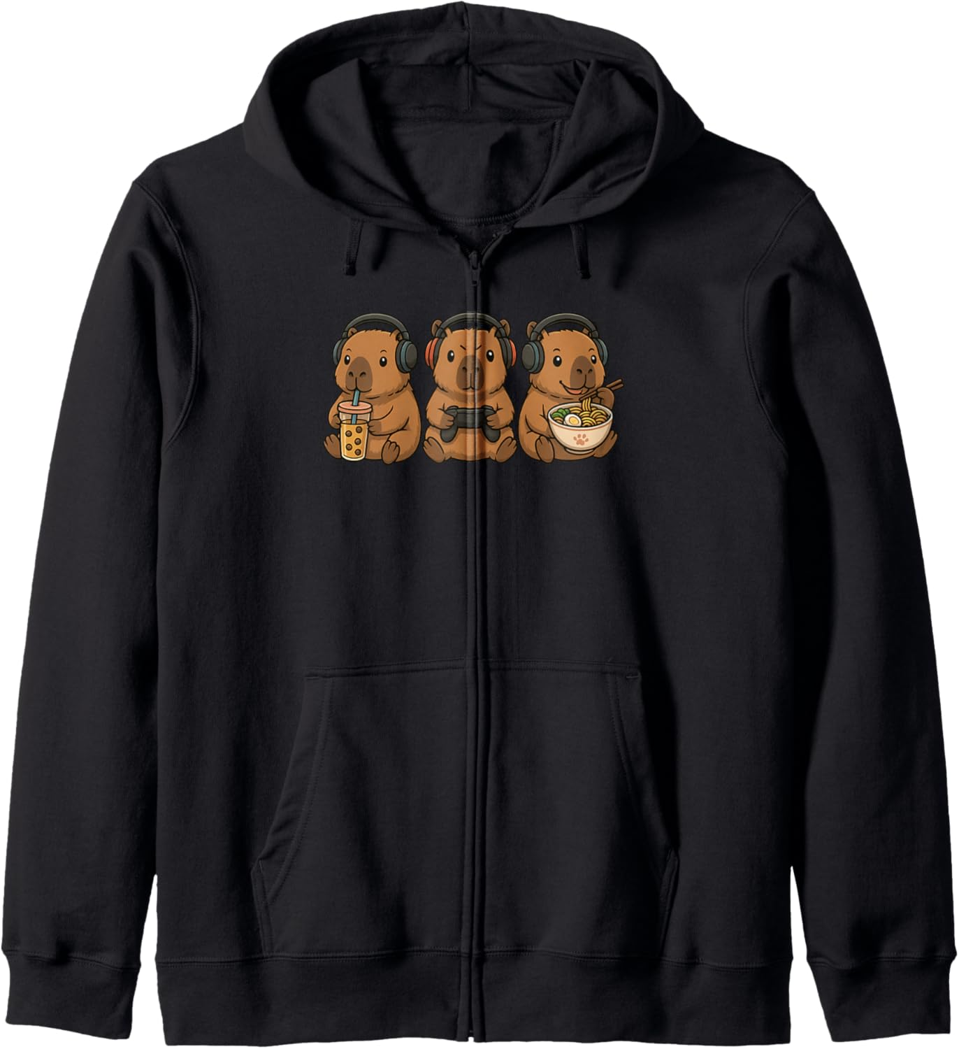 Capybara Kawaii Gamer Gaming Boba Tea Ramen Boys Girls Kids Zip Hoodie