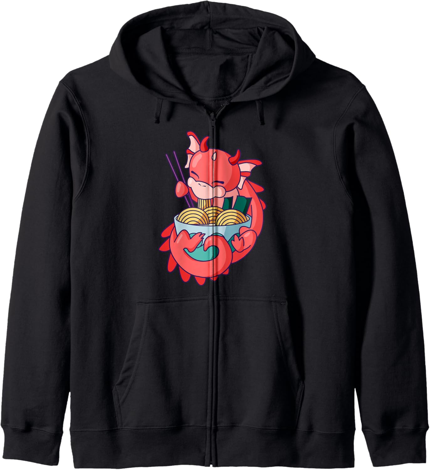 Dragon Eating Ramen Kawaii Anime Retro Japanese Zip Hoodie