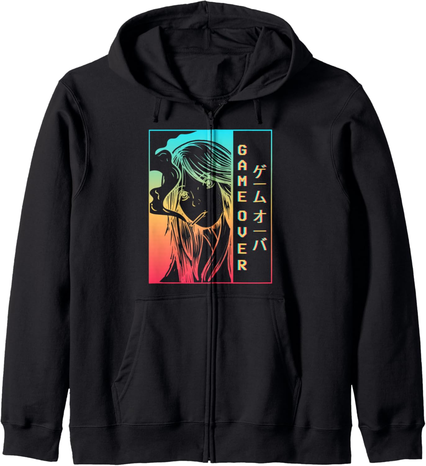 Vaporwave Aesthetic Anime Girl Game Over Japanese Sad Anime Zip Hoodie