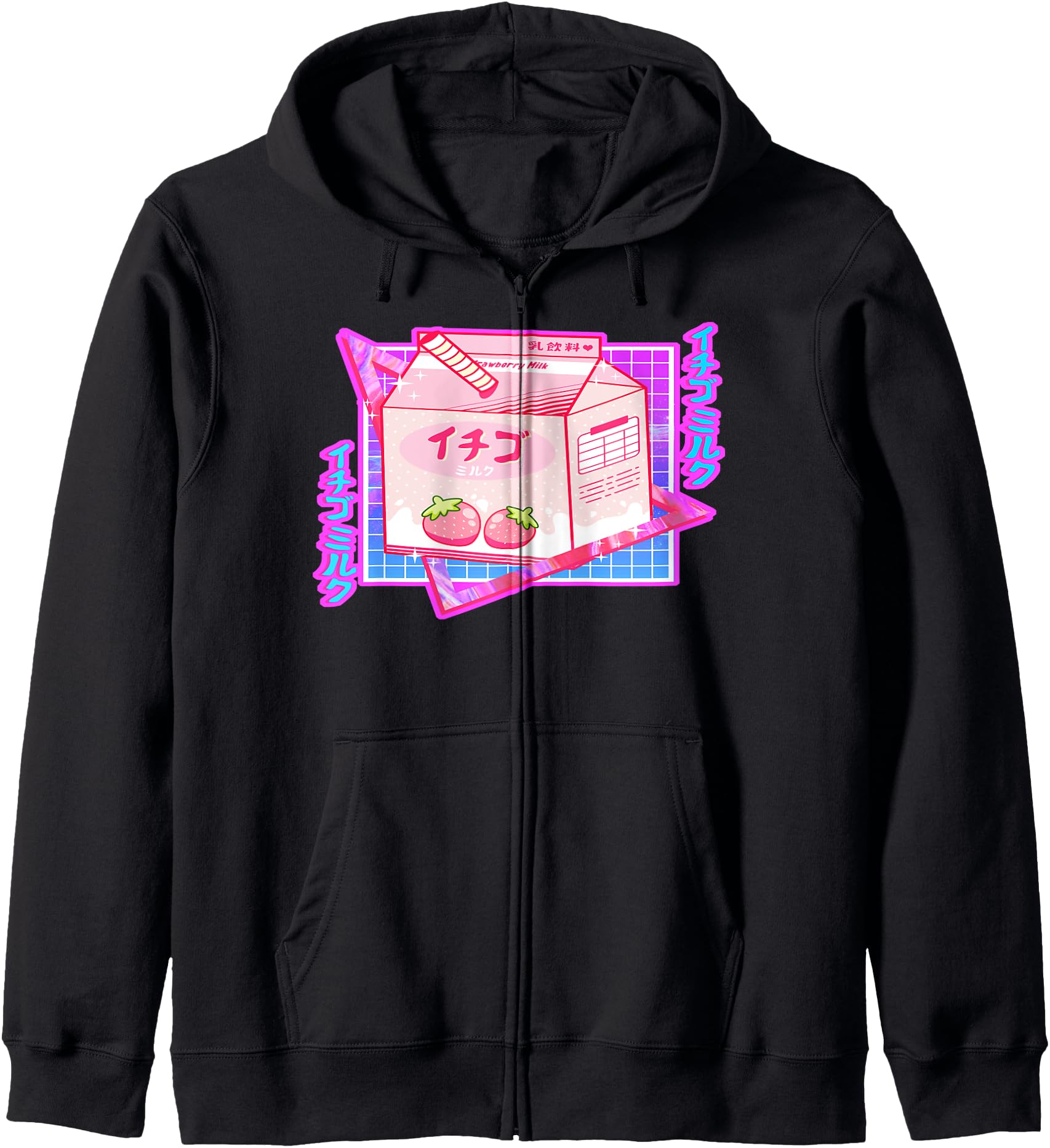 90s Strawberry Milk Japanese Zip Hoodie