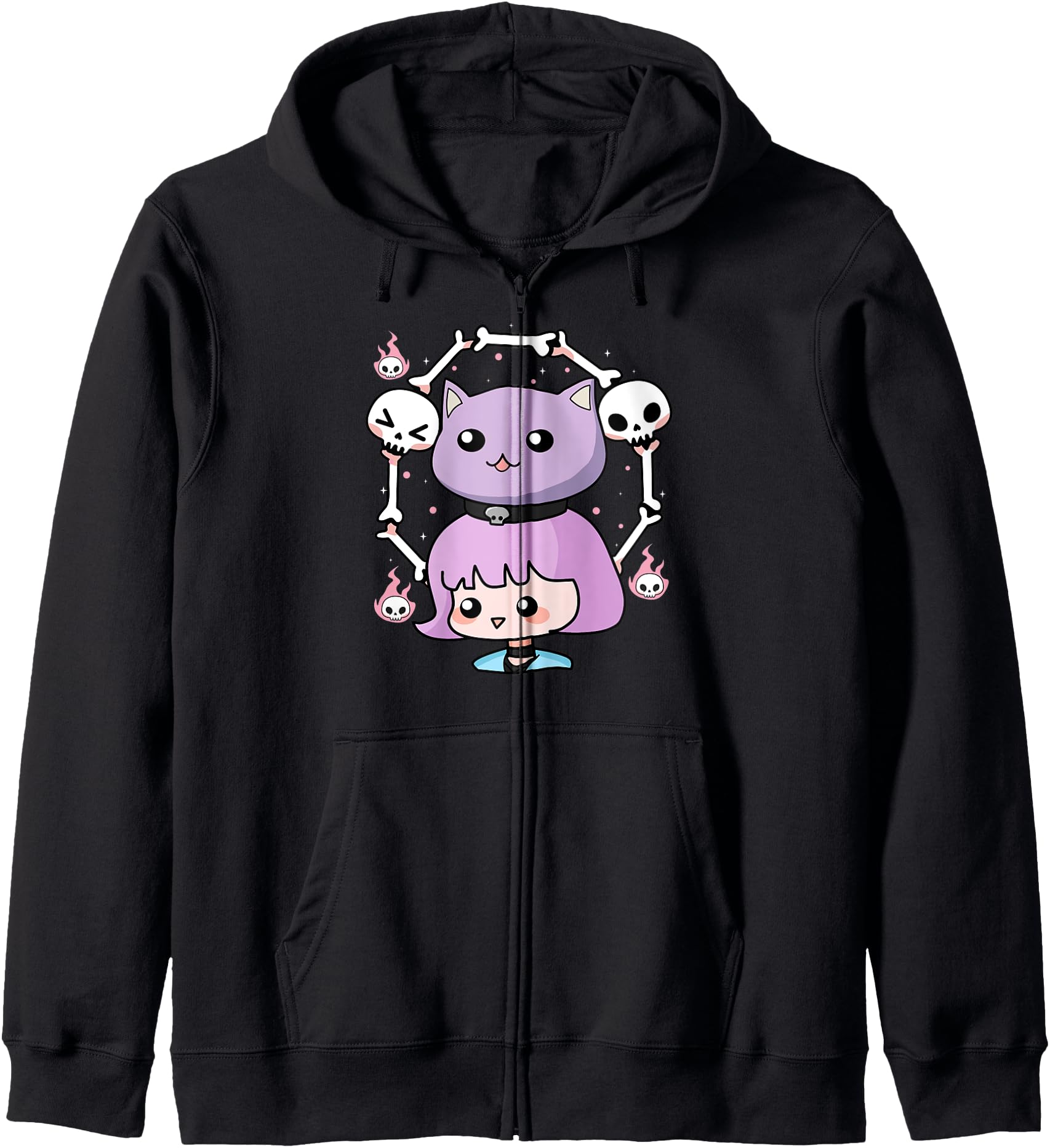 Cute Wiccan Cat Gothic Girl Pastel Goth Anime Aesthetic Hoodie