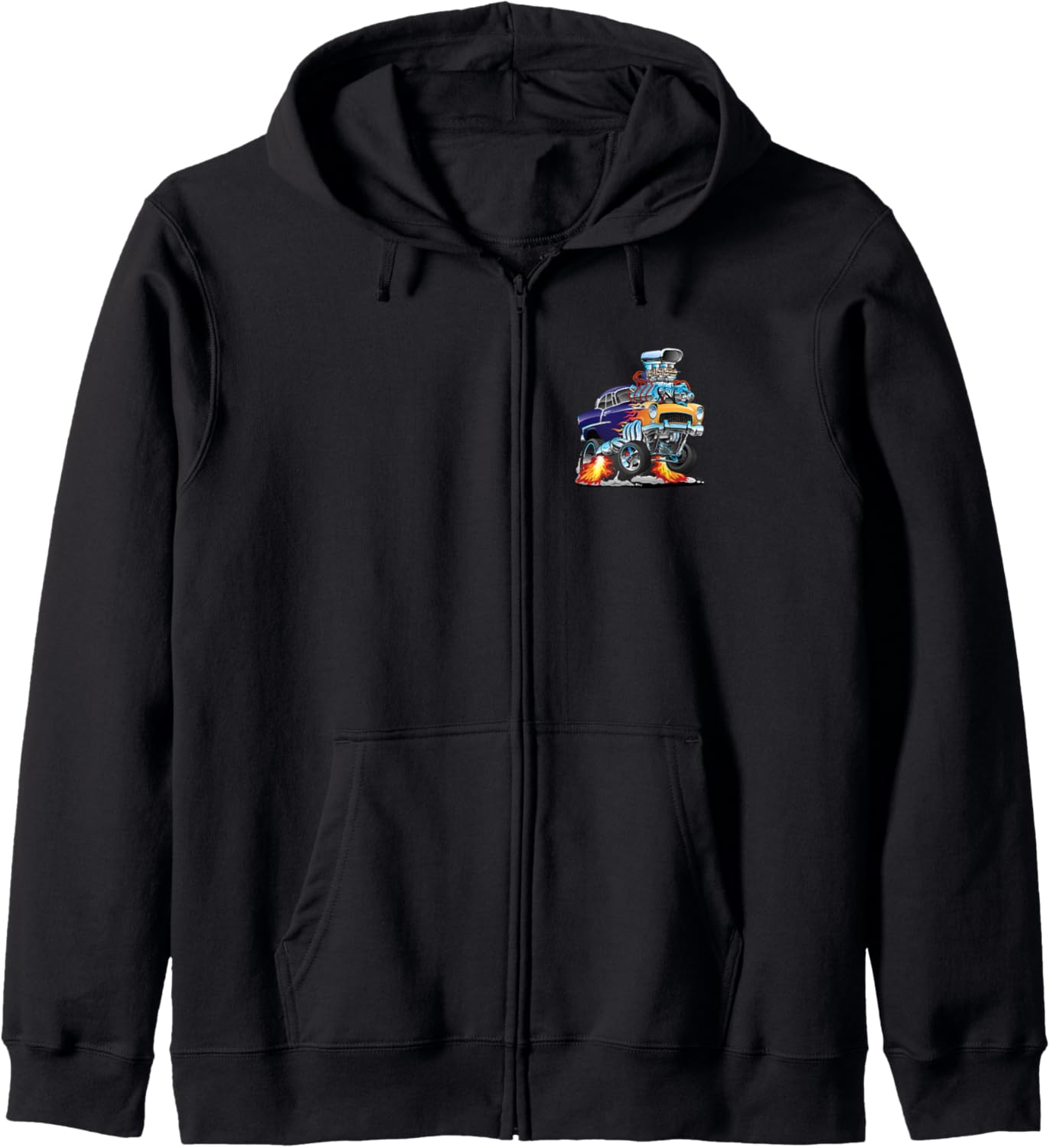 Retro Speed Shop Hotrod Classic Muscle Car Cartoon Graphic Zip Hoodie