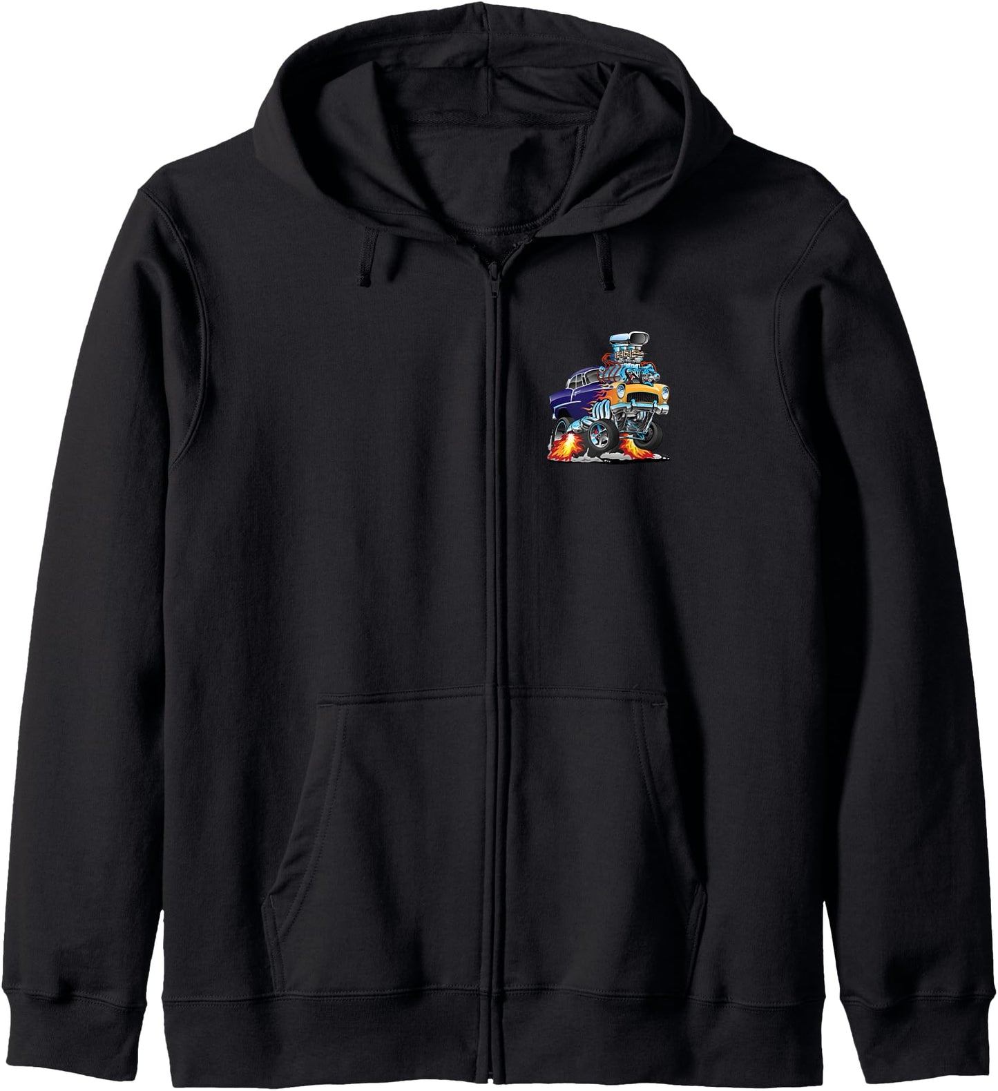 Retro Speed Shop Hotrod Classic Muscle Car Cartoon Graphic Zip Hoodie