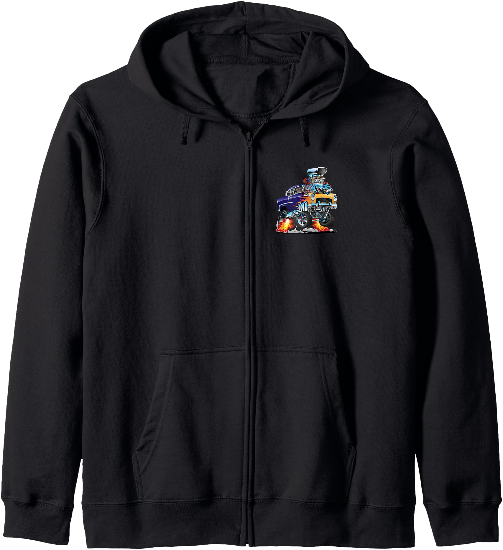 Retro Speed Shop Hotrod Classic Muscle Car Cartoon Graphic Zip Hoodie