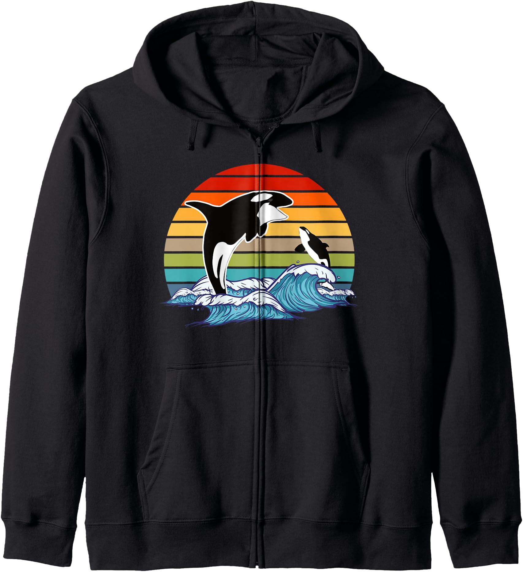 Retro Orca Killer Whale Zip Hoodie