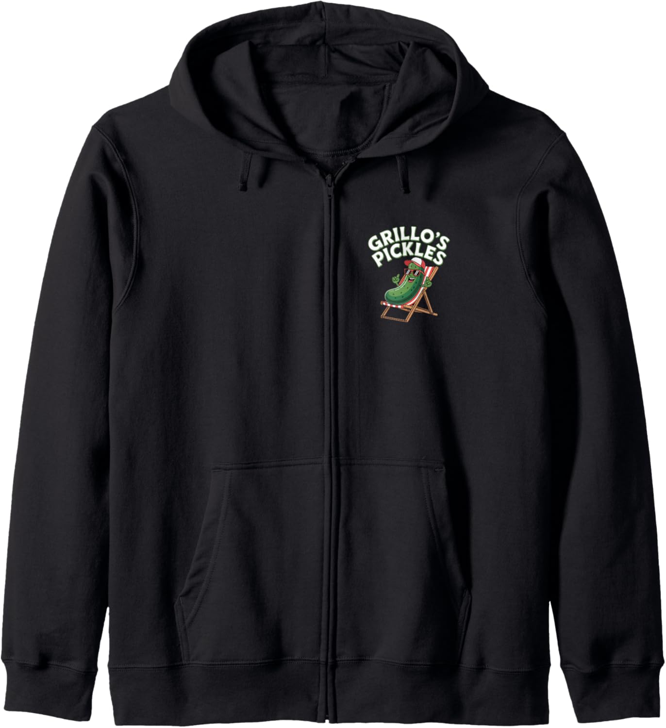 Grillo's Pickles Cartoon Relaxing Summer Cucumber Pickle Zip Hoodie