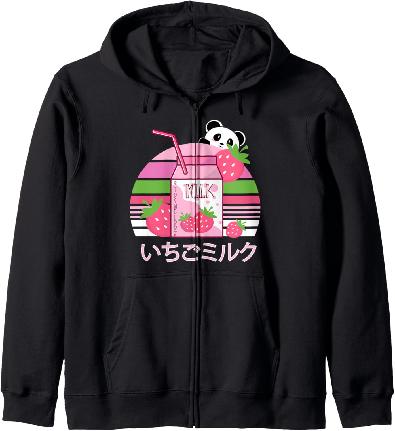 Japanese Strawberry Milk Kawaii Panda Anime Zip Hoodie