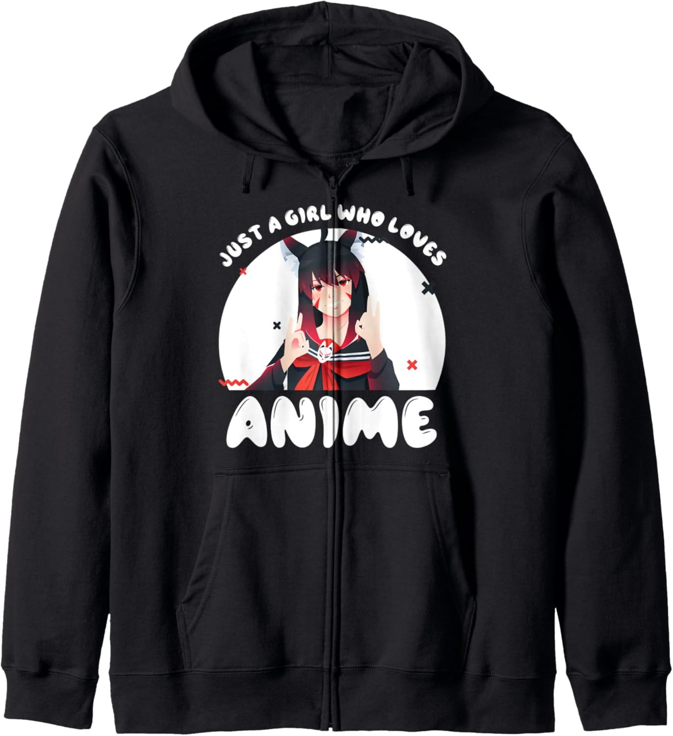 Cute Anime Girls Shirt | Kitsune Fox Girl Who Loves Anime Zip Hoodie