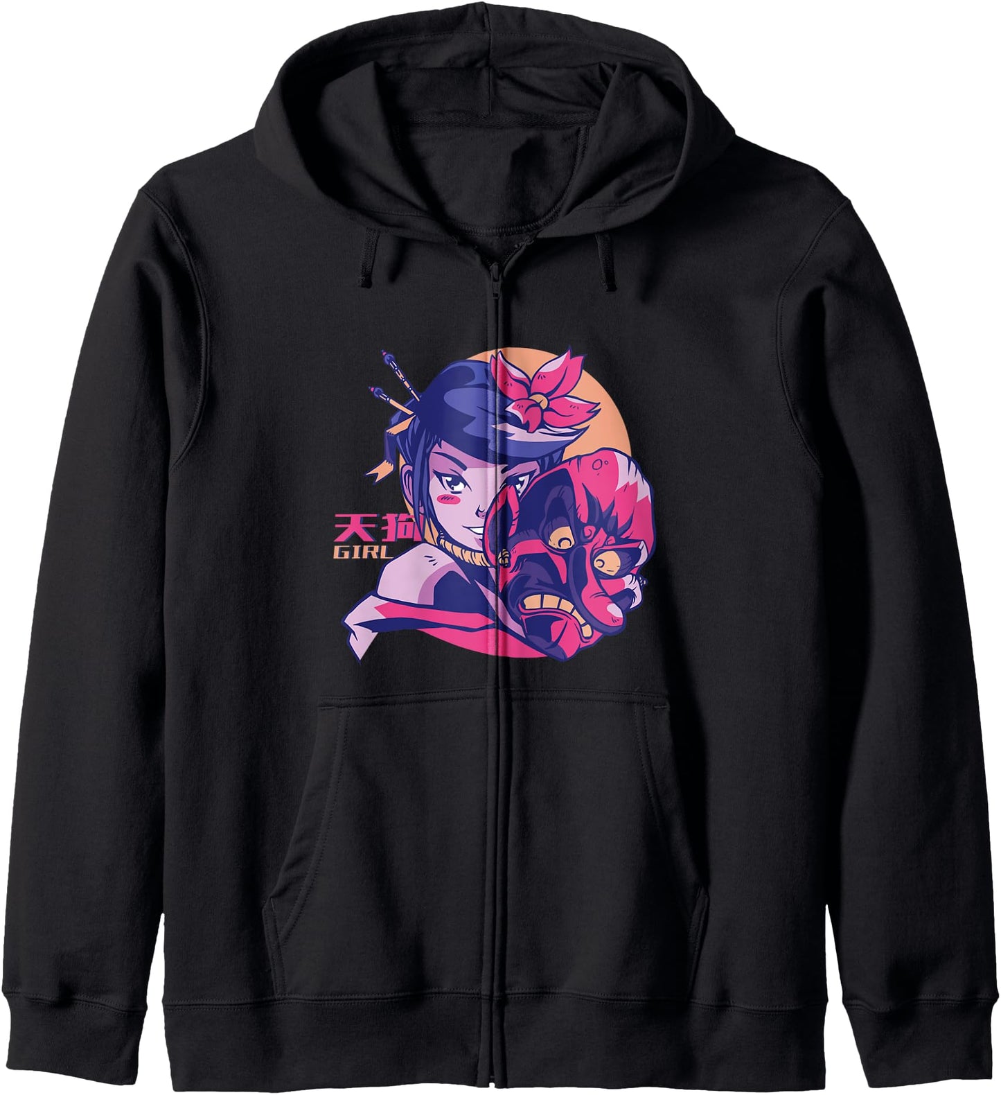 TENGU GIRL - Anime Tee Japanese Gift Zip Hoodie