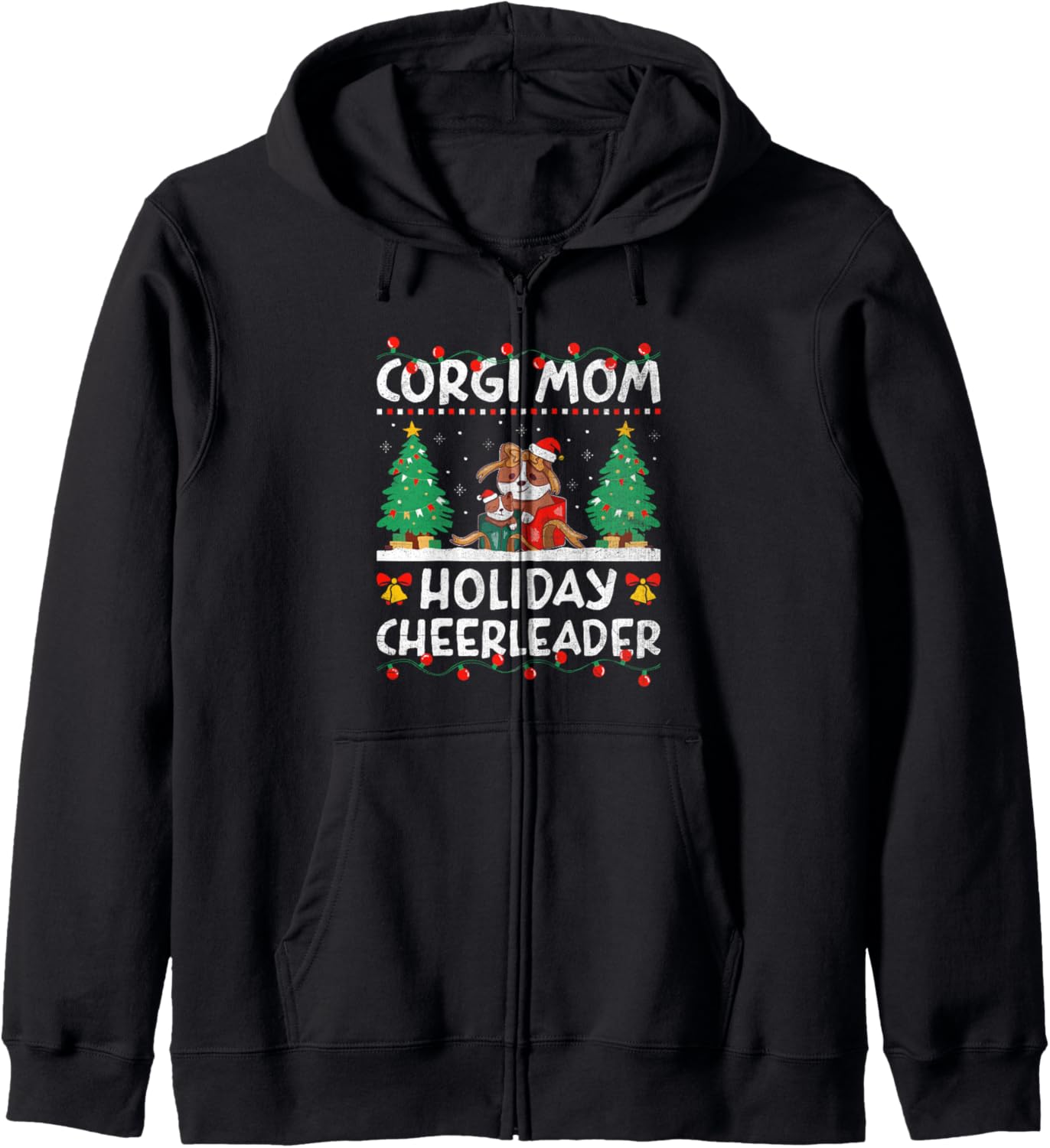 Christmas Corgi Mom Dog Breed Owner Rescuer Fur Mama Zip Hoodie