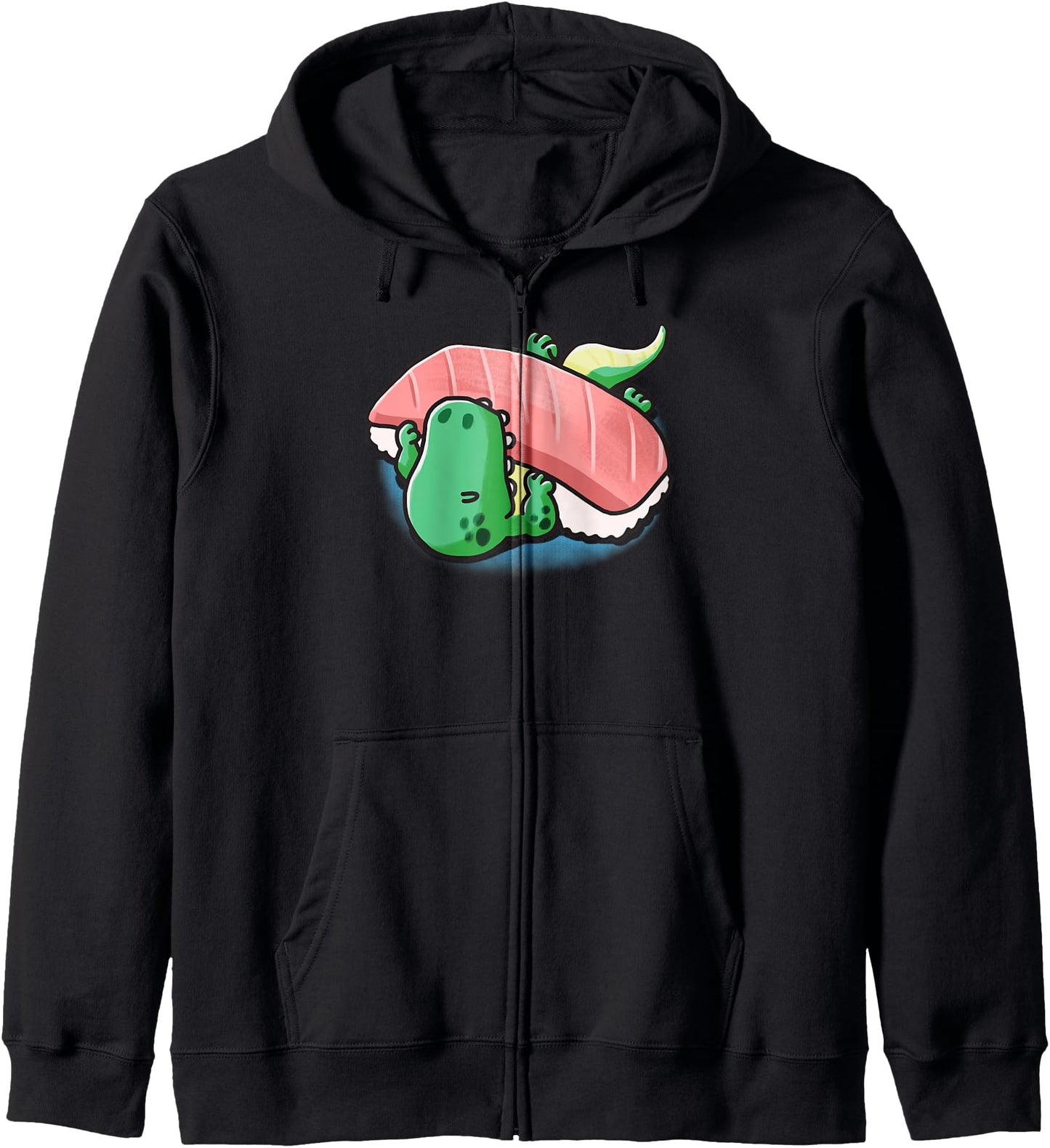 Sleepy T-Rex Dinosaur Eating Sushi Japanese Food Sushisaurus Zip Hoodie