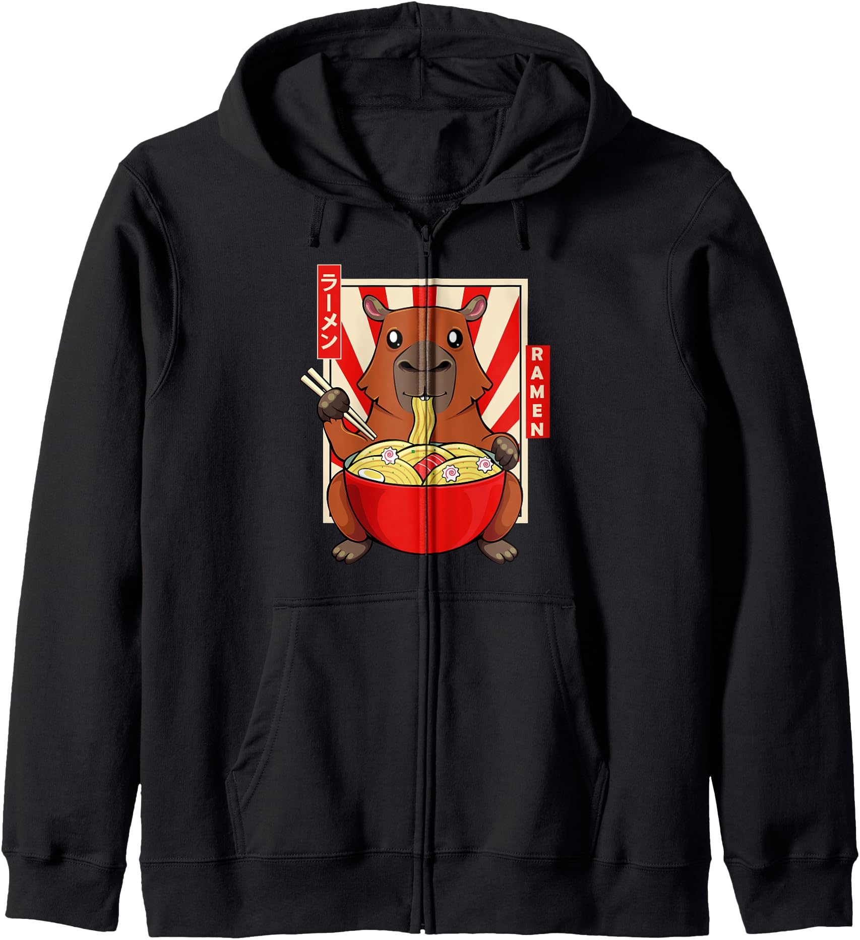 Cute Kawaii Capybara Carpincho Water Hog Ramen Bowl Japanese Zip Hoodie