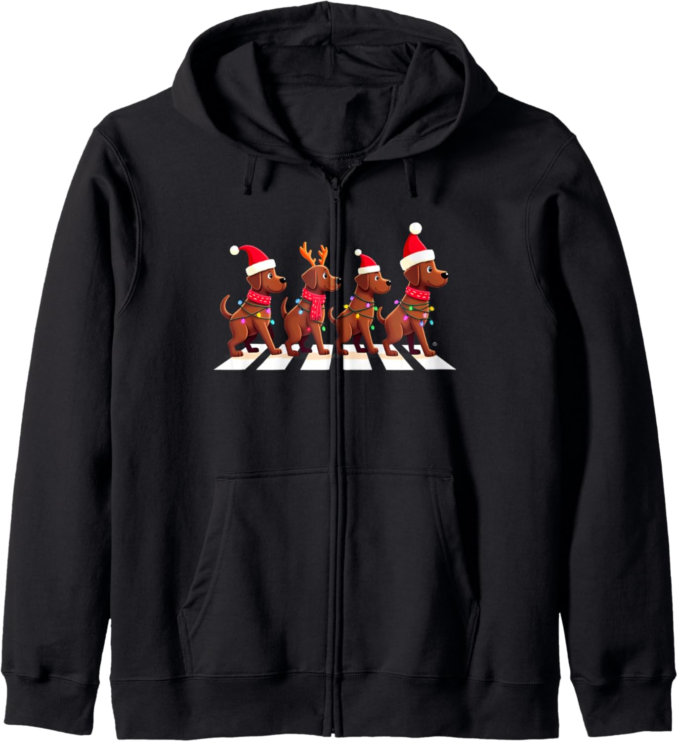 Chocolate Lab Crossing Road Xmas Zip Hoodie