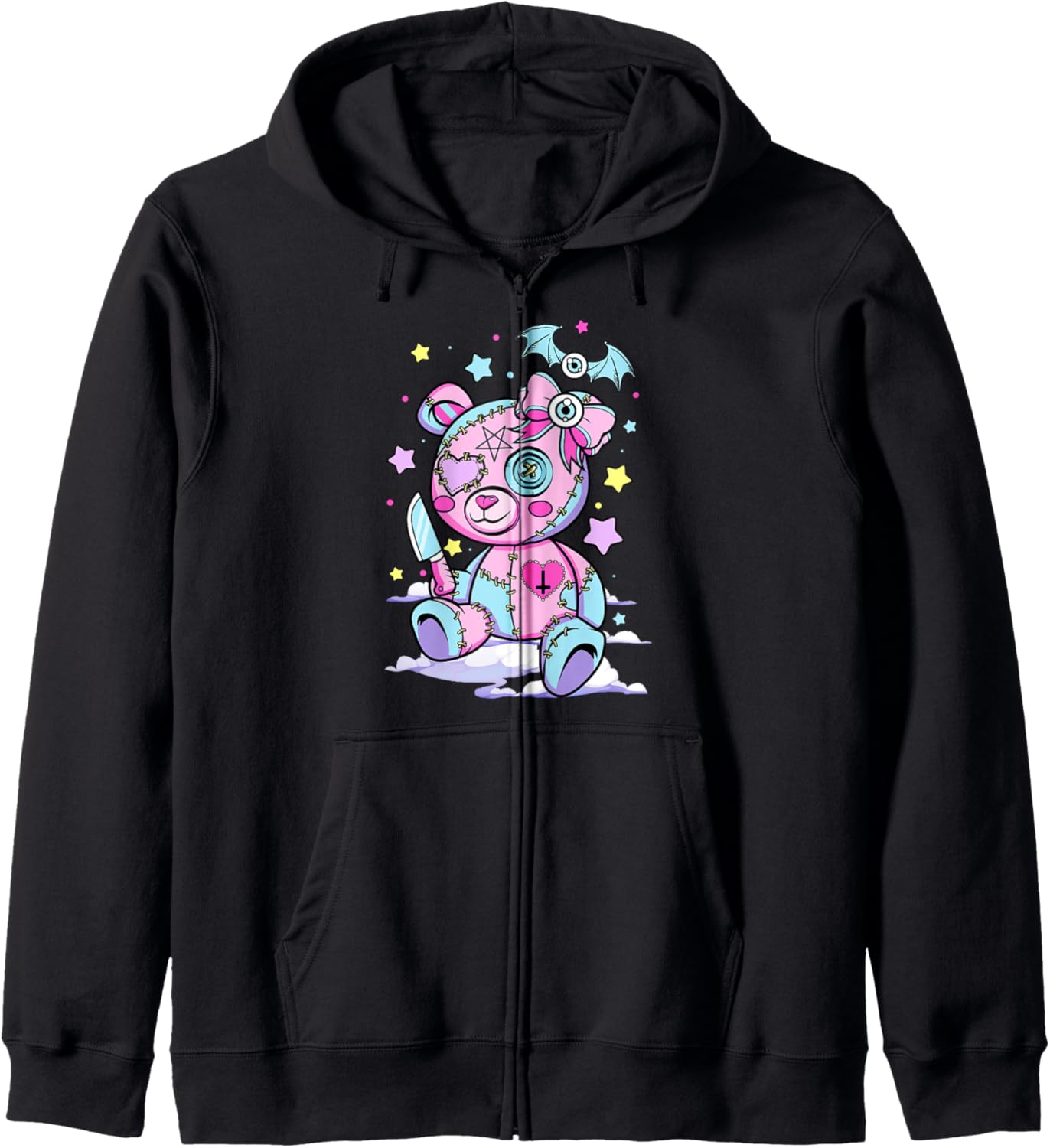 Pastel Goth Scary Cute Teddy Bear Wicca Witch Kawaii Anime Zip Hoodie