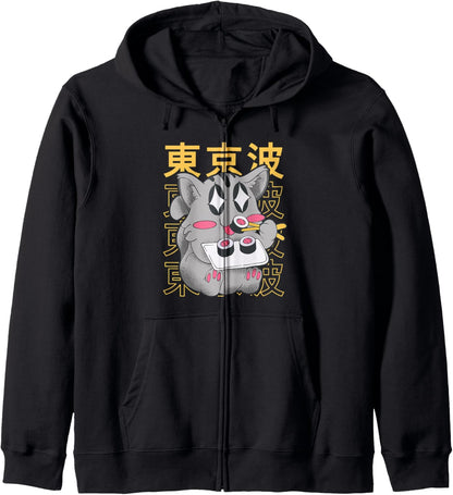 Kawaii Cat Eating Sushi Japanese Girls Teen Anime Hoodie
