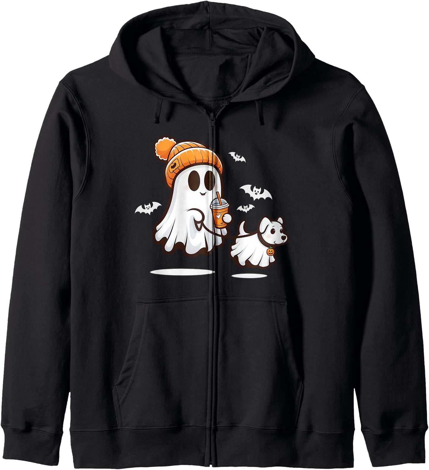 Funny Ghost Walking Dog Ghost Dog Halloween Women Men Zip Hoodie
