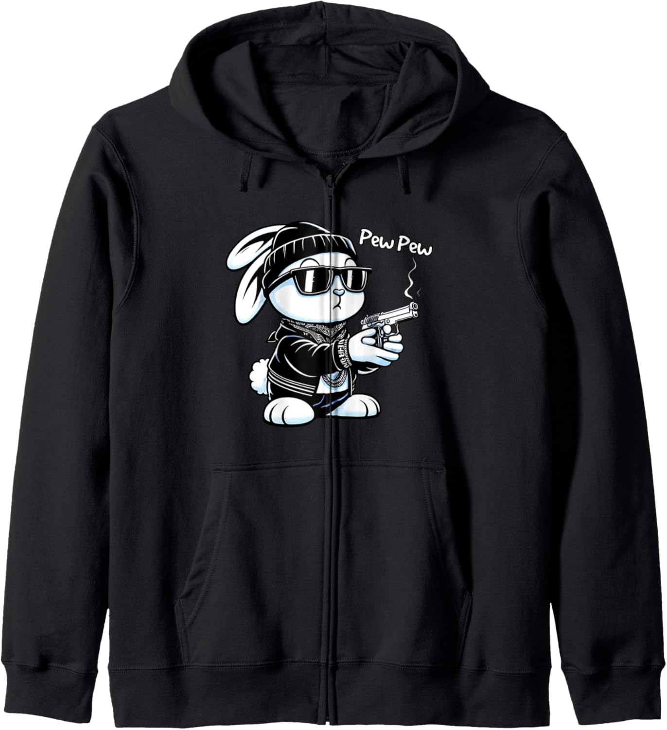 Thug Bunny Rabbit Gangster Rabbit With Gun Funny Rabbit Zip Hoodie