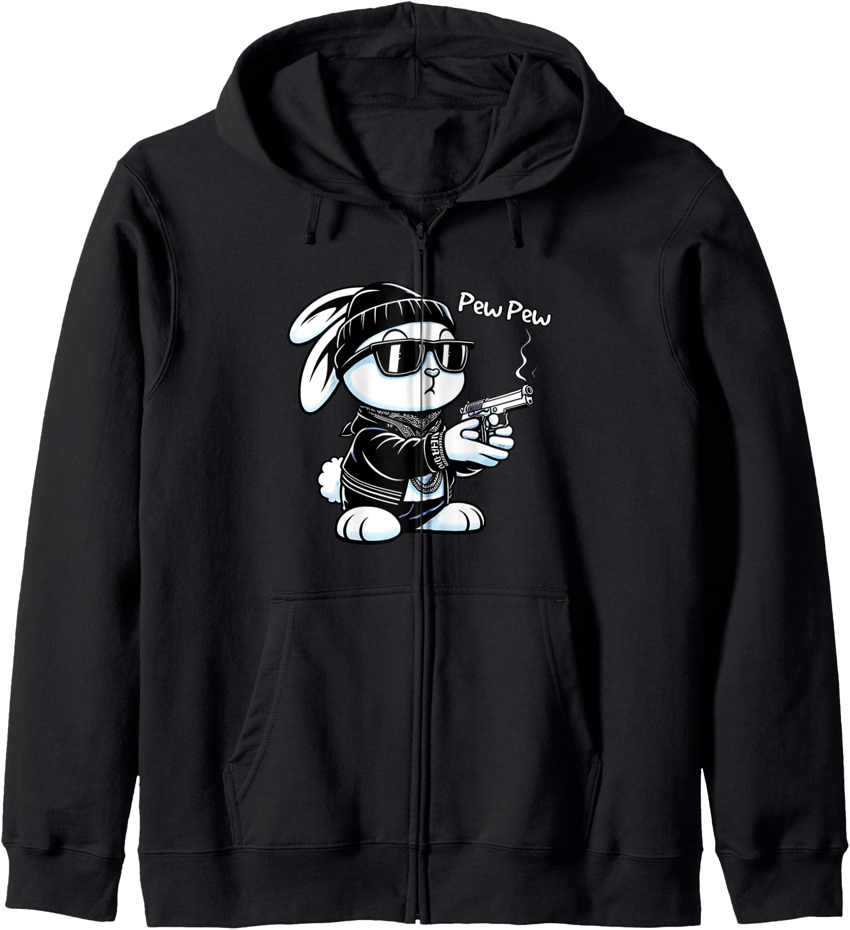 Thug Bunny Rabbit Gangster Rabbit With Gun Funny Rabbit Zip Hoodie
