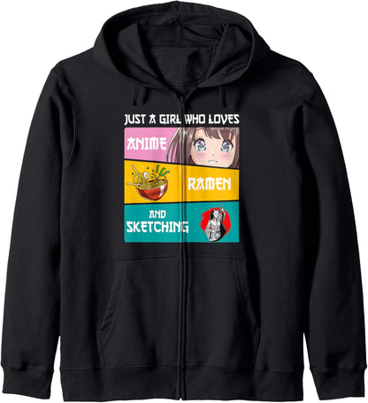 Just A Girl Who Loves Anime Ramen And Sketching Japan Anime Hoodie