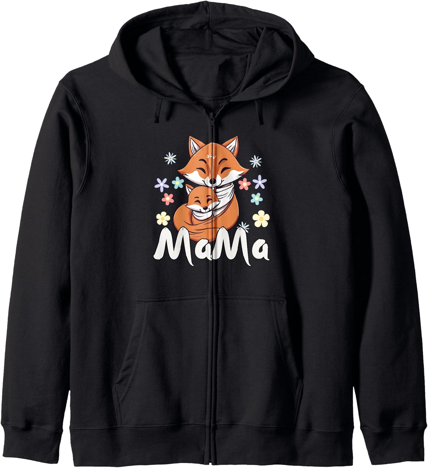 Floral Fox Mom & Baby Mama Animal Mother's Day Fox Lover Zip Hoodie