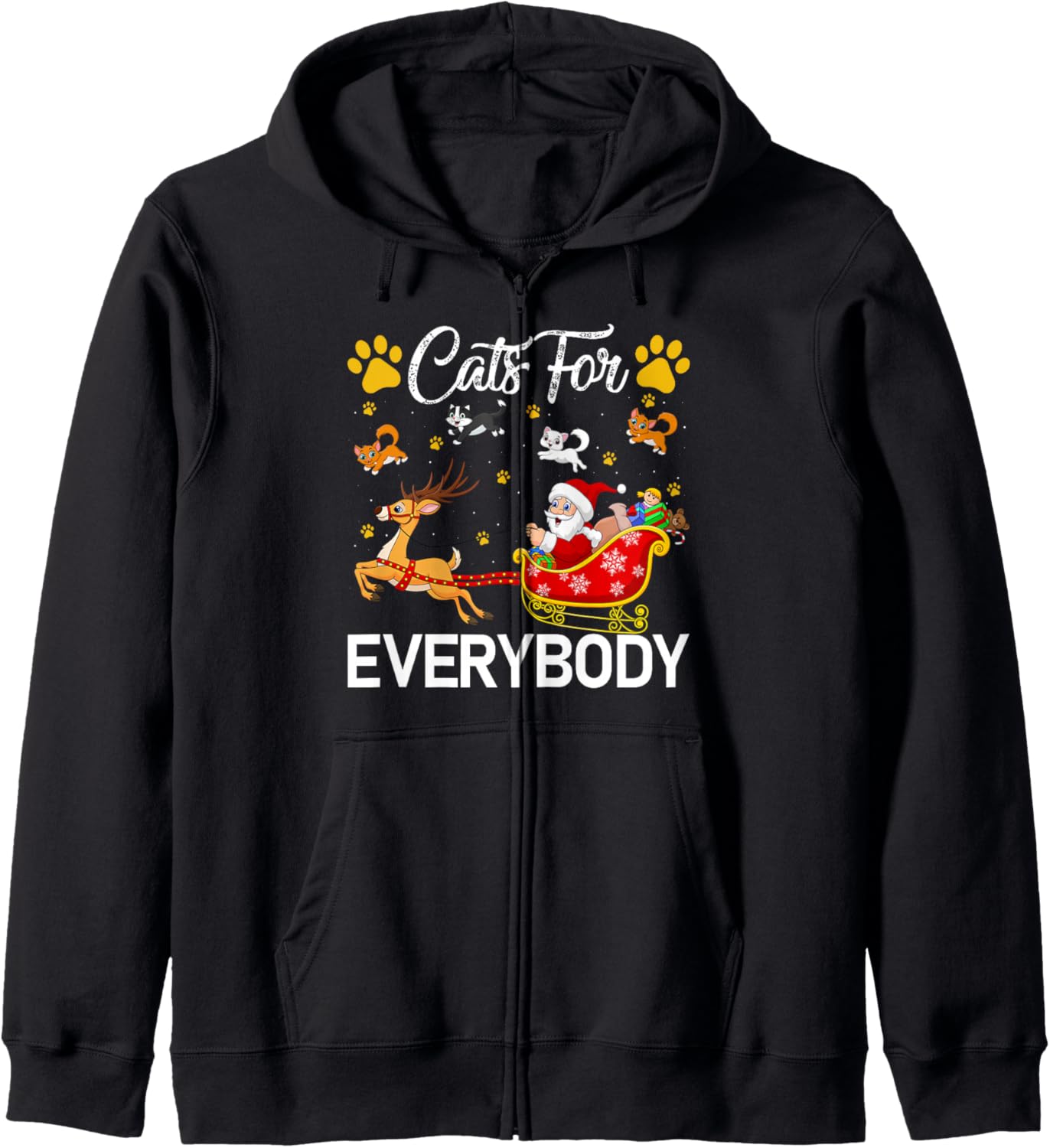 Cats for Everybody Christmas Pajamas Santa Sleigh Cat Xmas Zip Hoodie