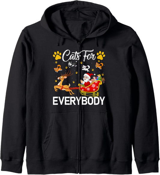 Cats for Everybody Christmas Pajamas Santa Sleigh Cat Xmas Zip Hoodie