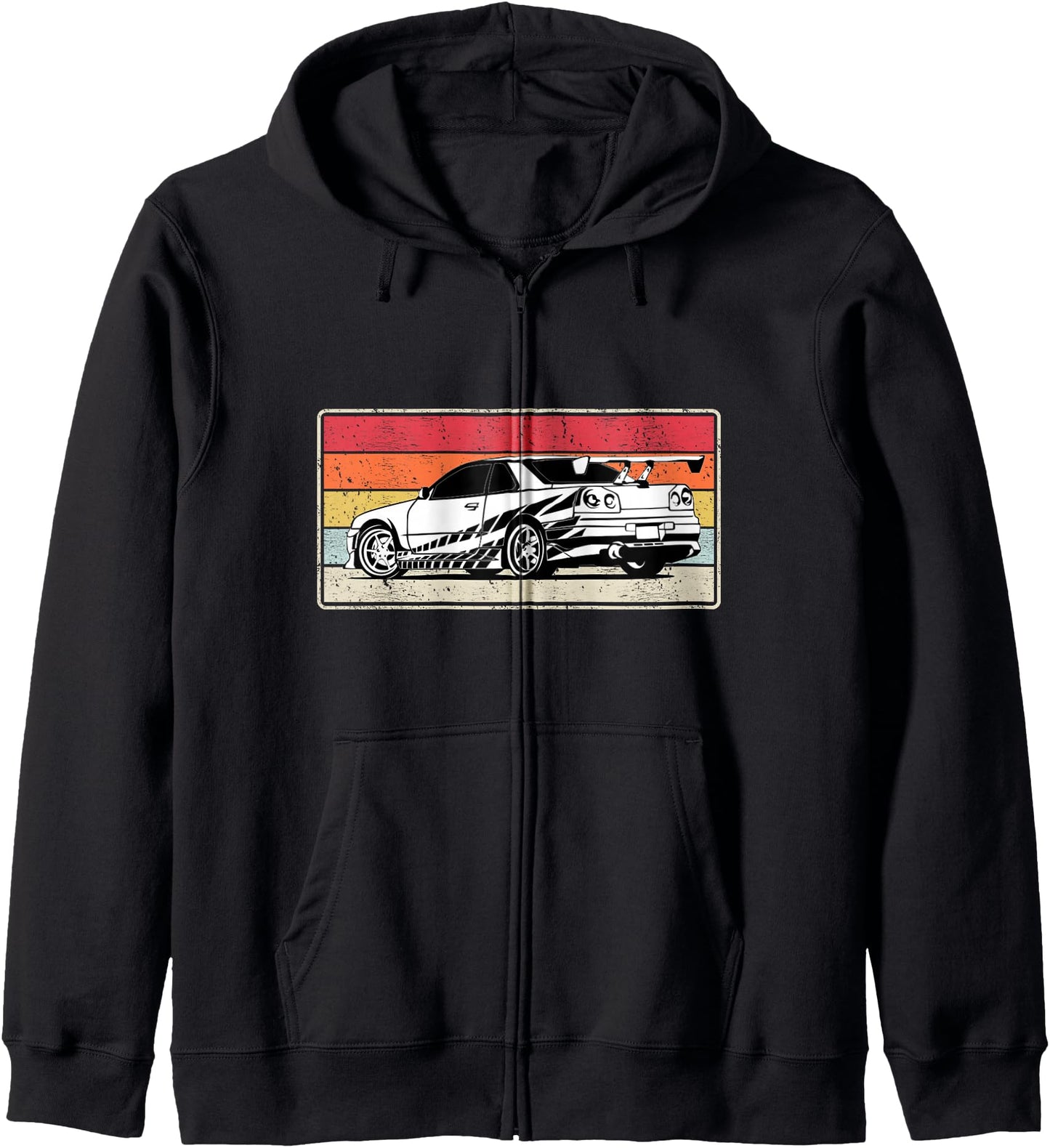 Vintage Tuner Car Skyline Graphic Retro Racing Drift Car Zip Hoodie