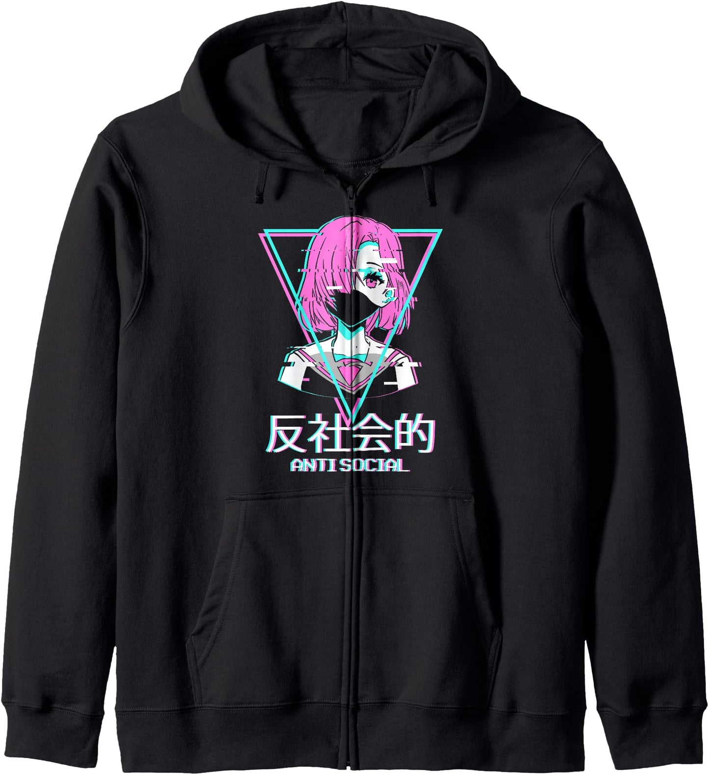 Antisocial Vaporwave Anime Girl Japanese Aesthetic Zip Hoodie
