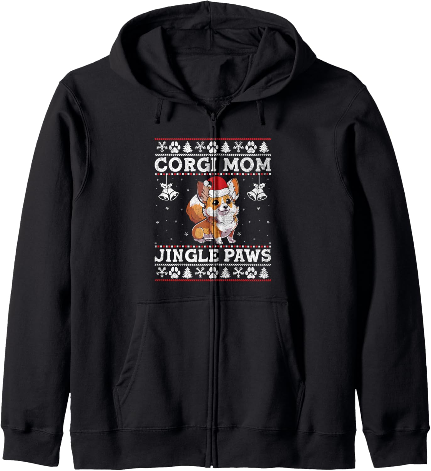 Christmas Corgi Mom Dog Breed Owner Rescuer Fur Mama Zip Hoodie
