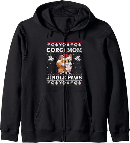 Christmas Corgi Mom Dog Breed Owner Rescuer Fur Mama Zip Hoodie
