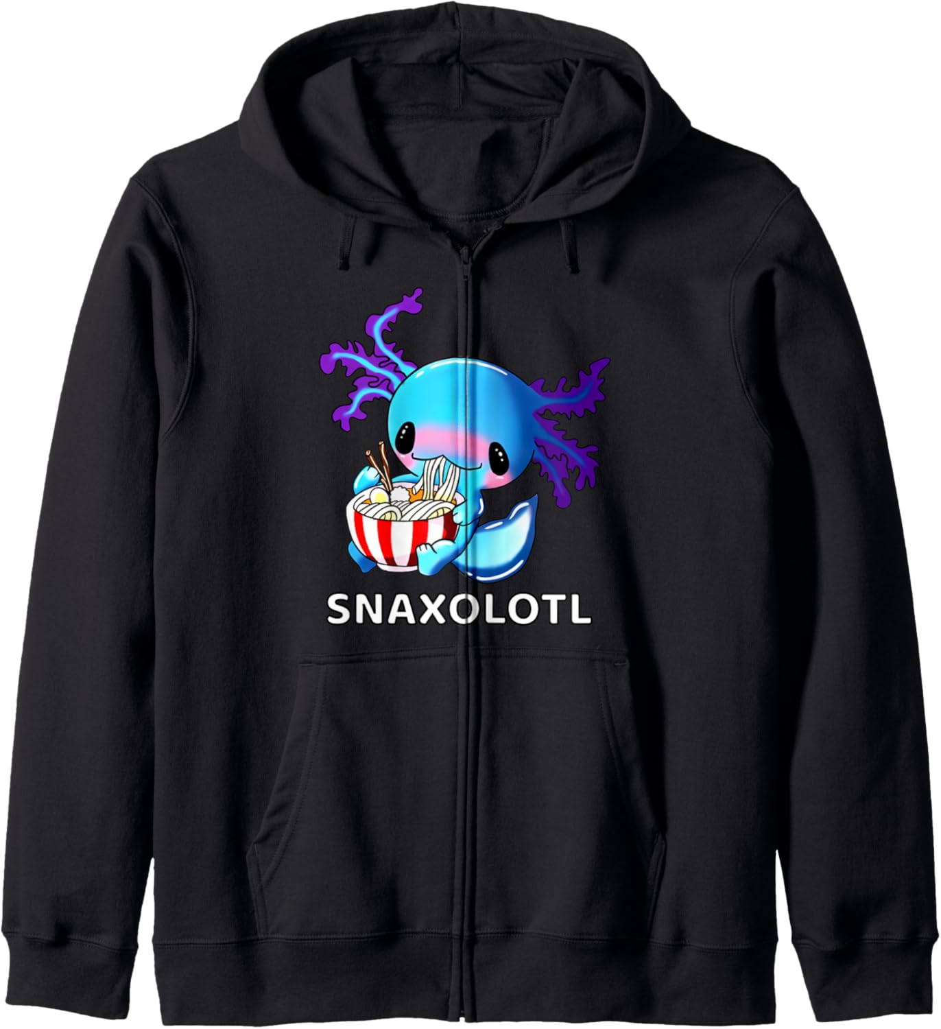 Cute Axolotl Lover Blue Snaxolotl Eating Ramen Kawaii Anime Zip Hoodie