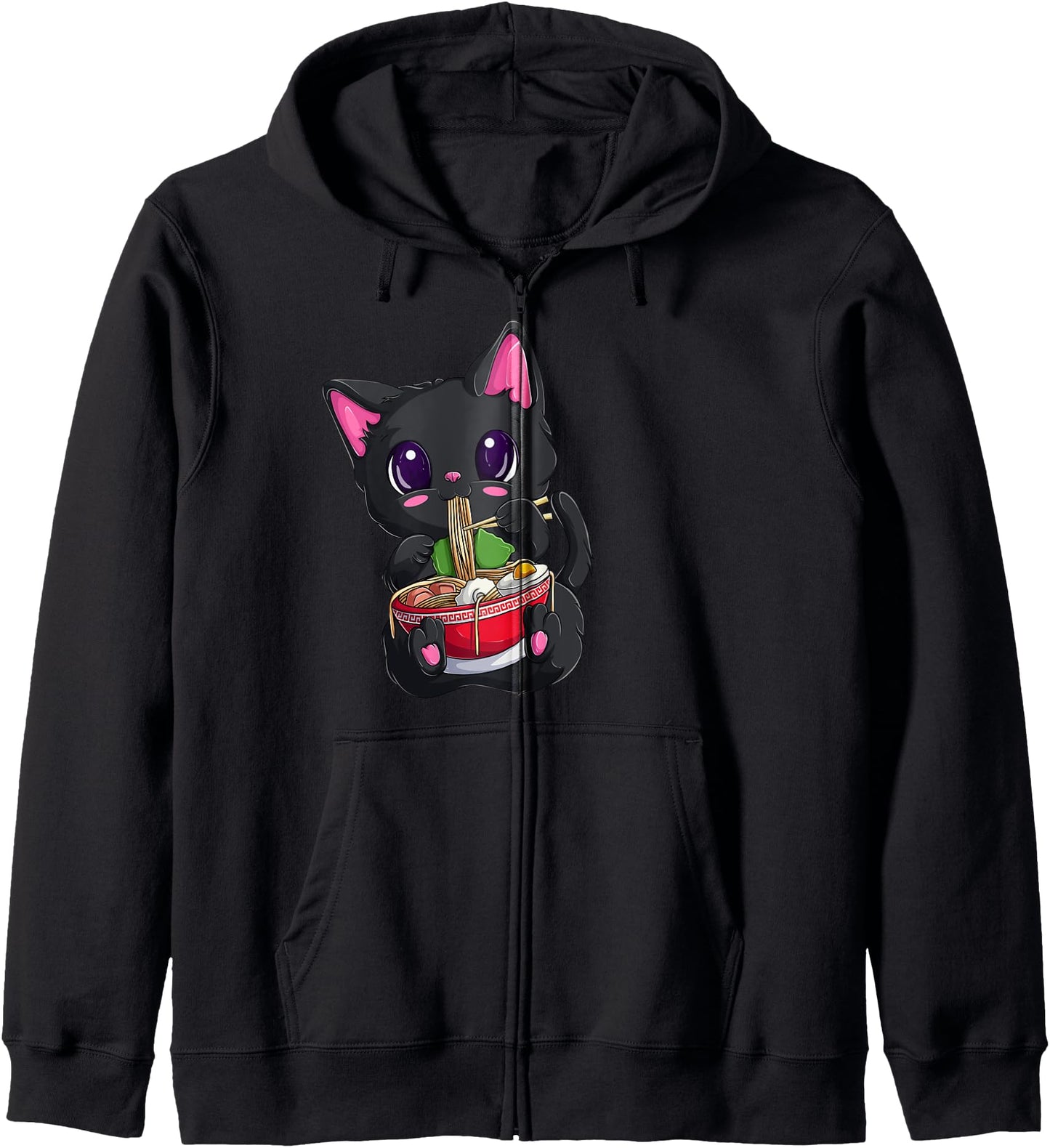 Kawaii Maneki Neko Noodles Shirt for Girls Anime Cat Hoodie