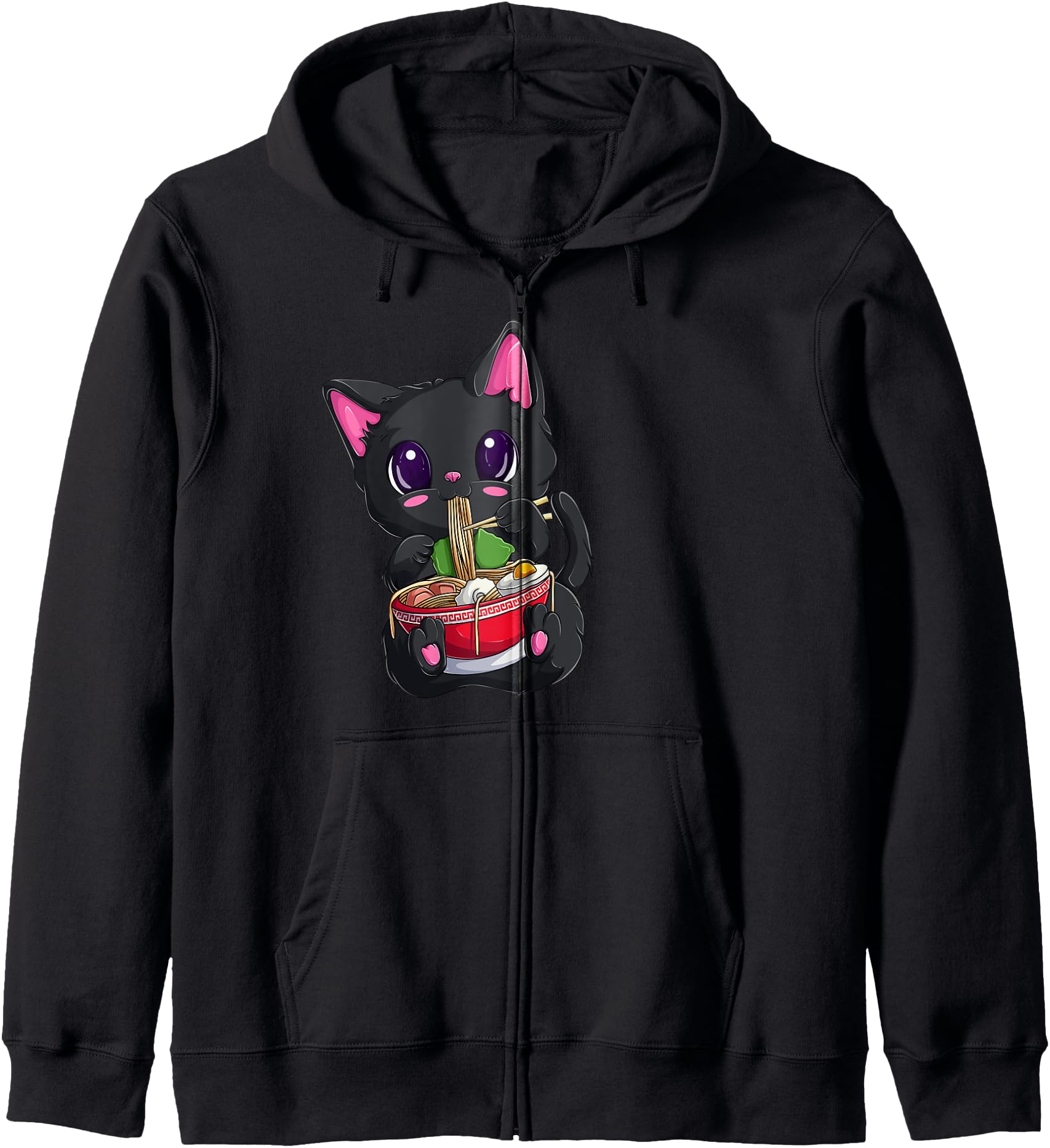Kawaii Maneki Neko Noodles Shirt for Girls Anime Cat Hoodie