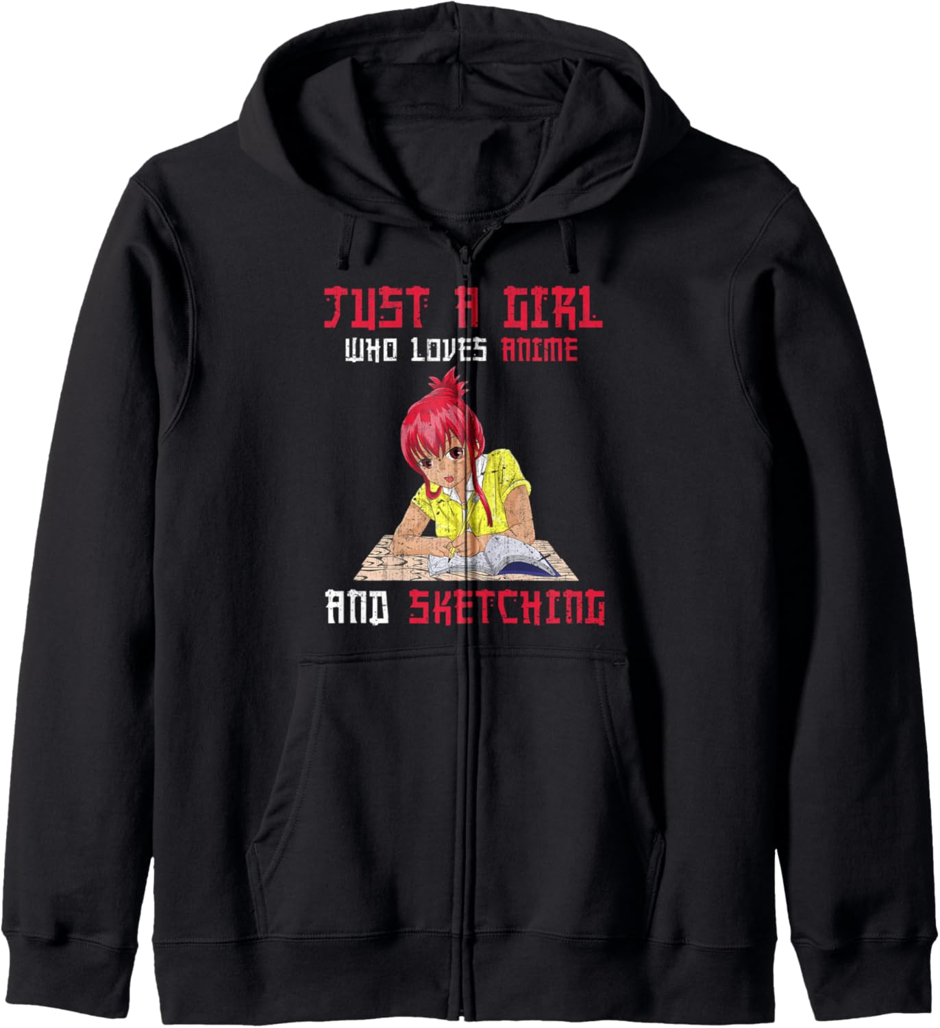 Just A Girl Who Loves Anime And Sketching Otaku Girls Anime Zip Hoodie