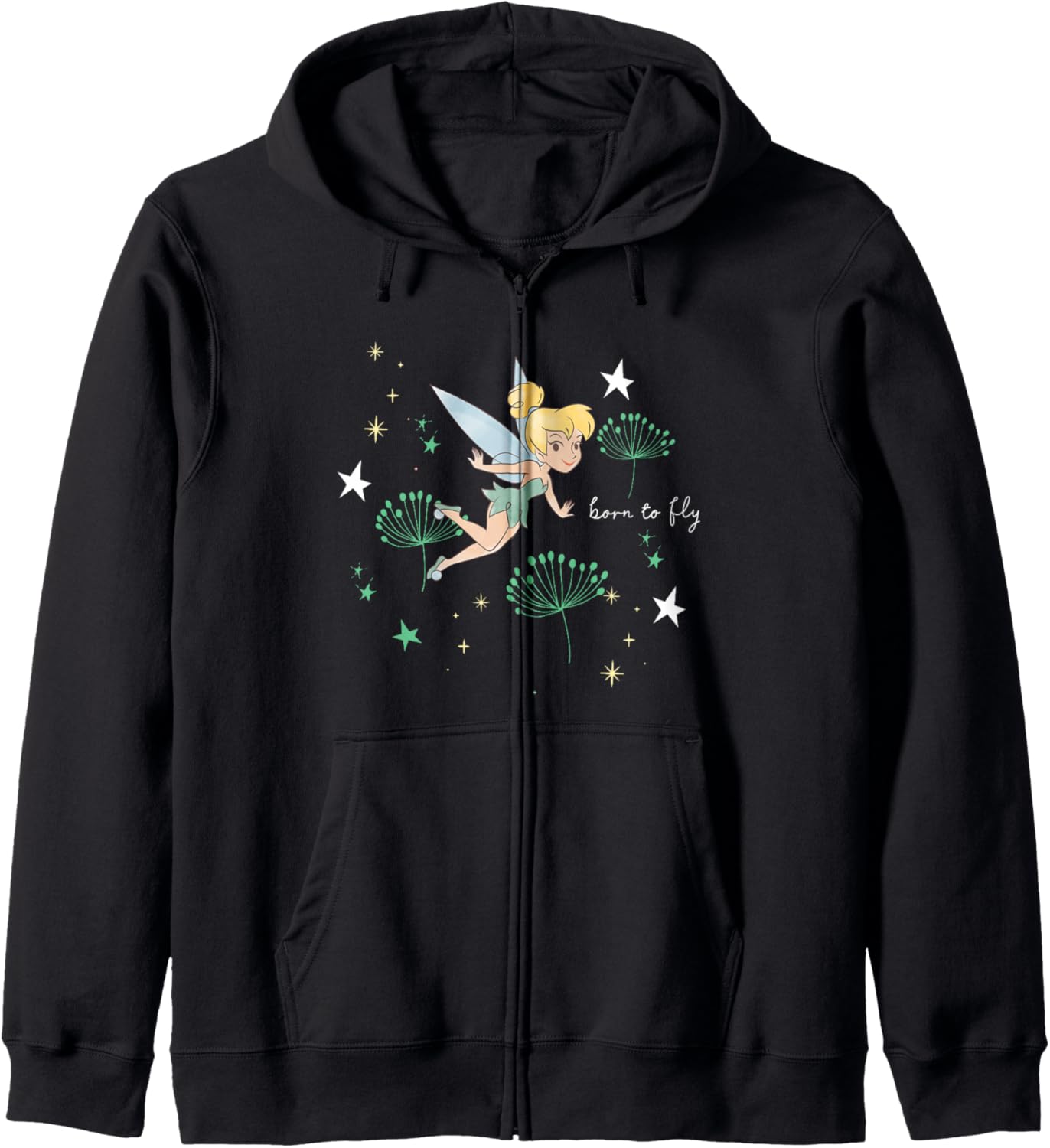 Disney Tinker Bell Born To Fly Magical Fairy Retro Big Logo Zip Hoodie