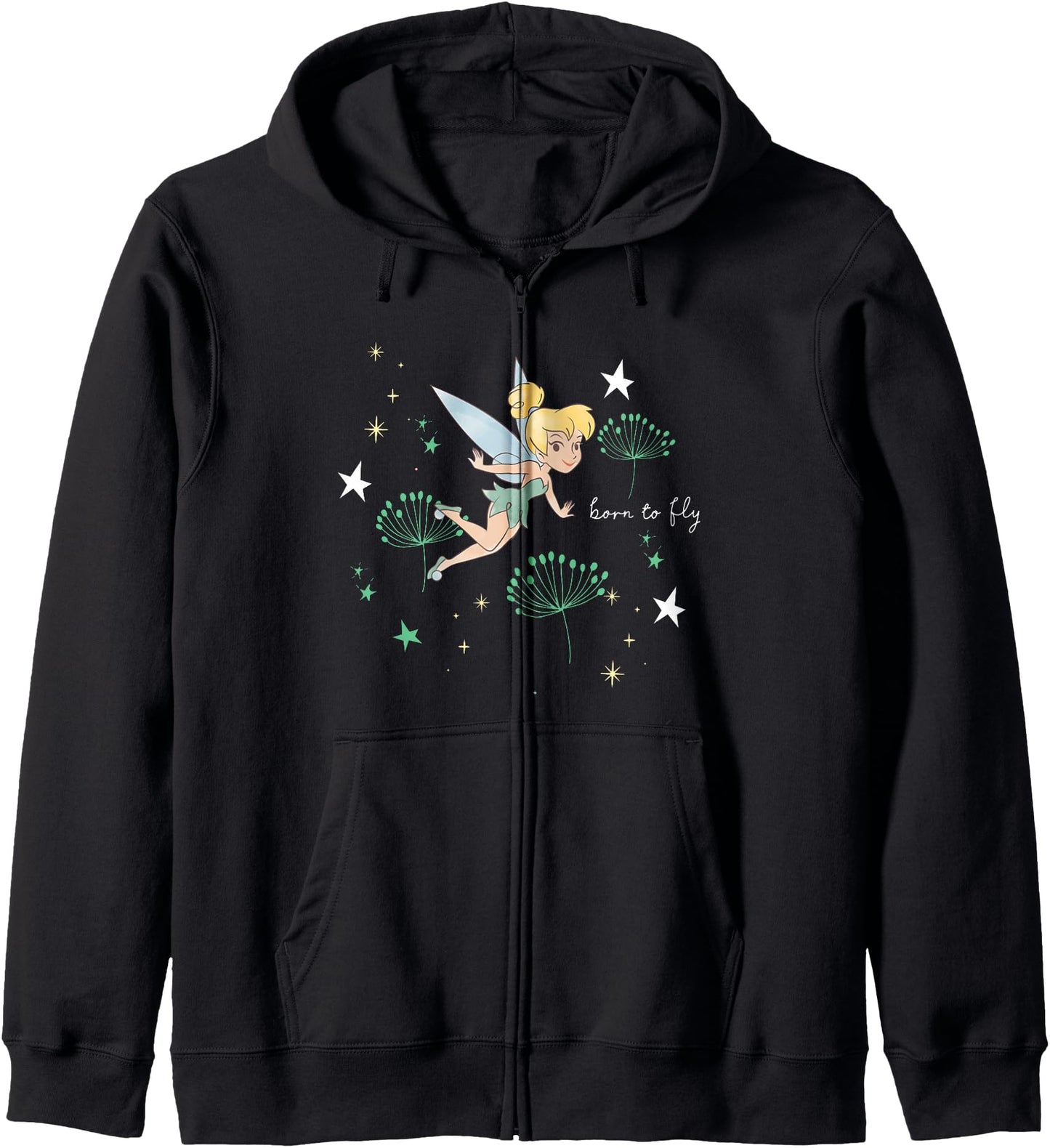 Disney Tinker Bell Born To Fly Magical Fairy Retro Big Logo Zip Hoodie