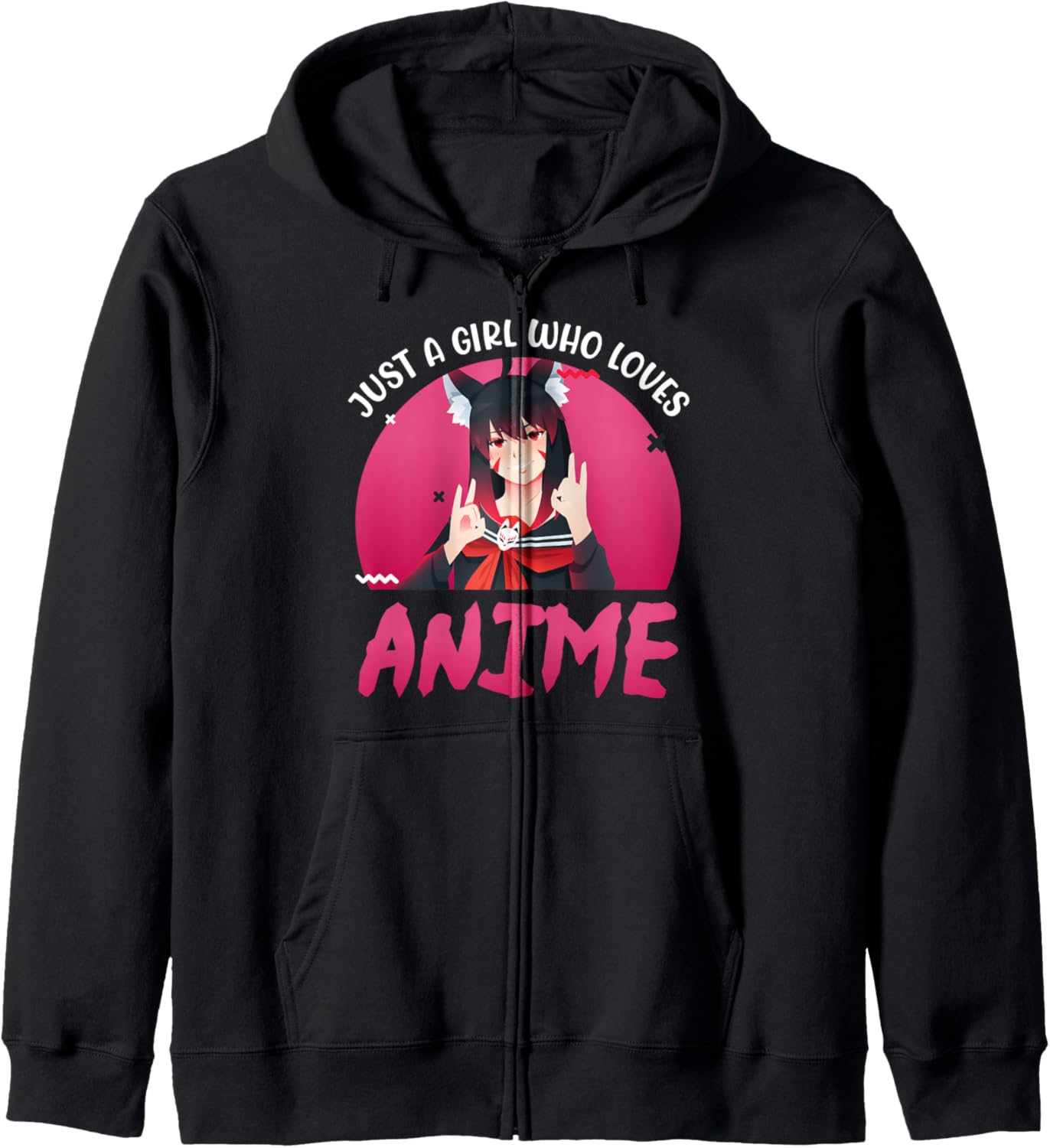 Cute Anime Girls Shirt | Kitsune Fox Girl Who Loves Anime Zip Hoodie