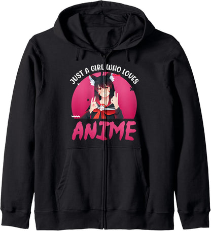 Cute Anime Girls Shirt | Kitsune Fox Girl Who Loves Anime Zip Hoodie