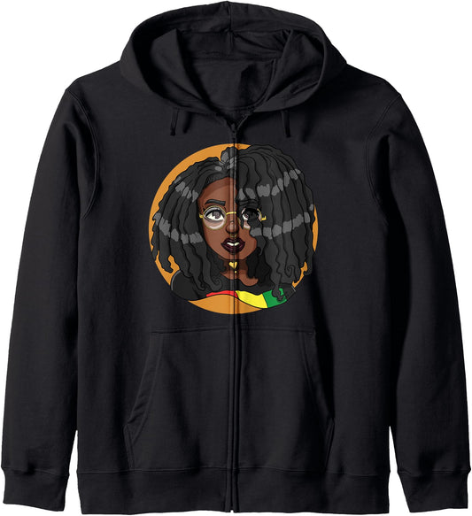 Afrocentric Black Girl Anime Fan Hoodie