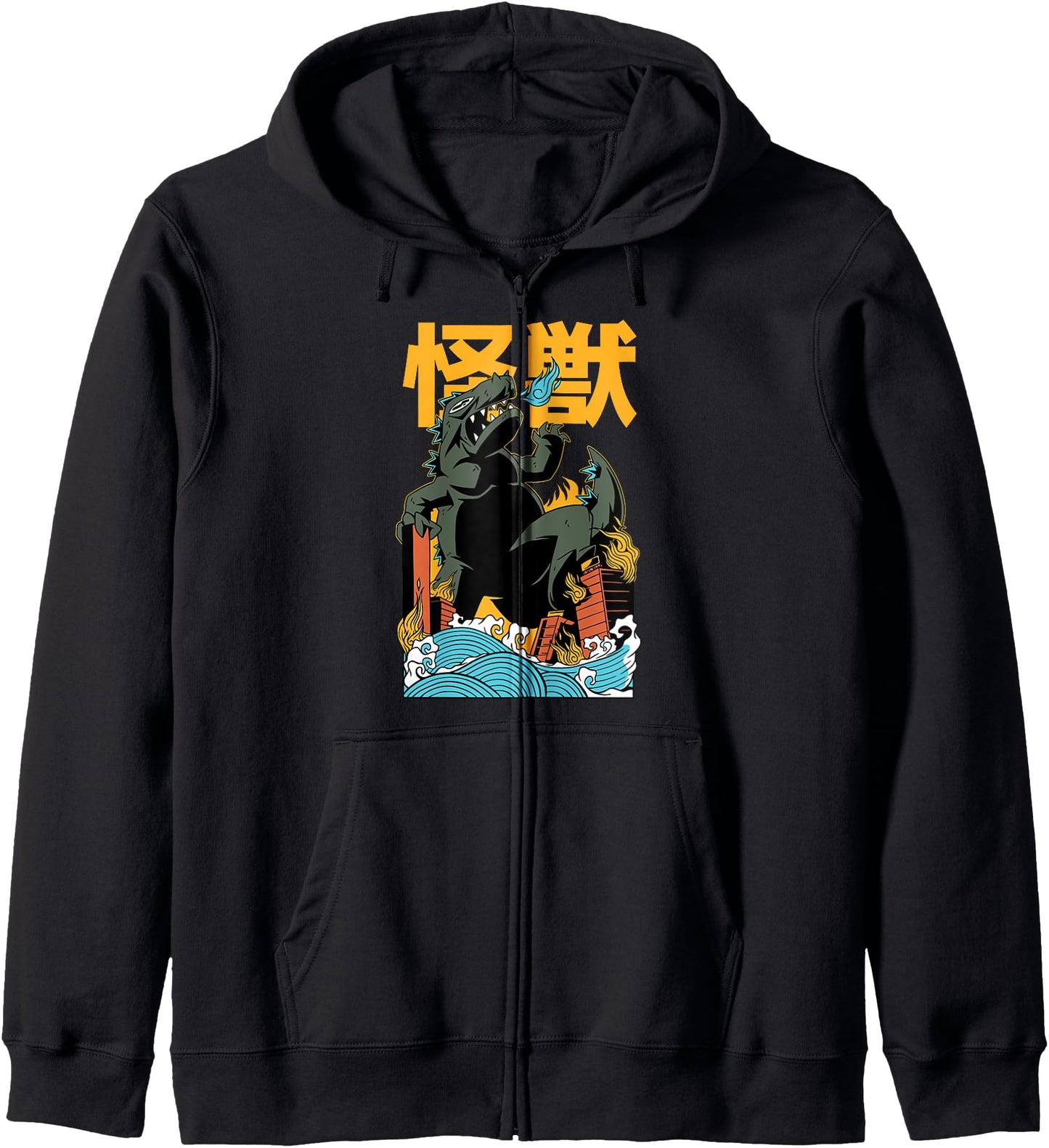 Kaiju Vintage Anime Japanese Aesthetic Harajuku Dragon Zip Hoodie