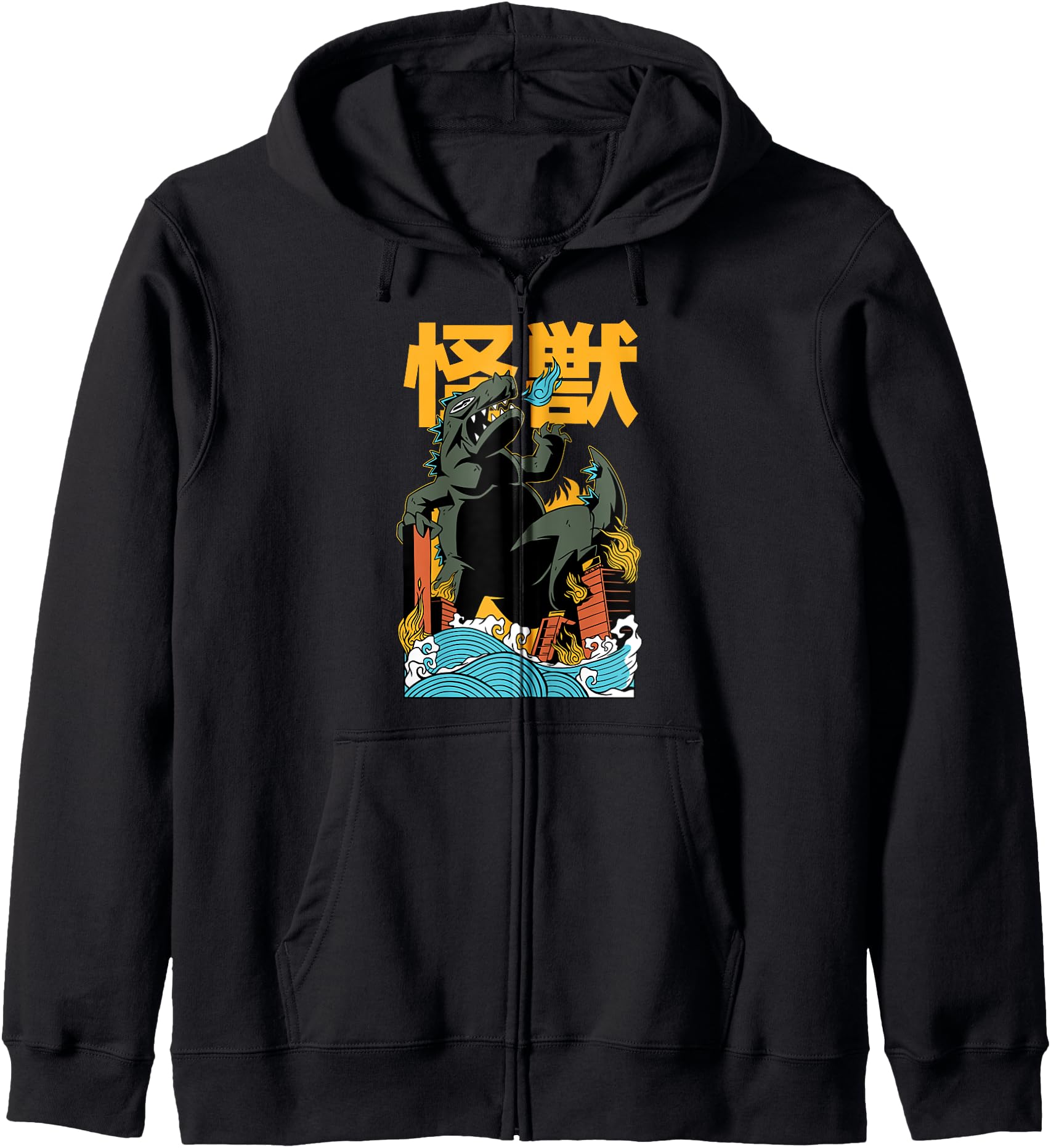 Kaiju Vintage Anime Japanese Aesthetic Harajuku Dragon Zip Hoodie