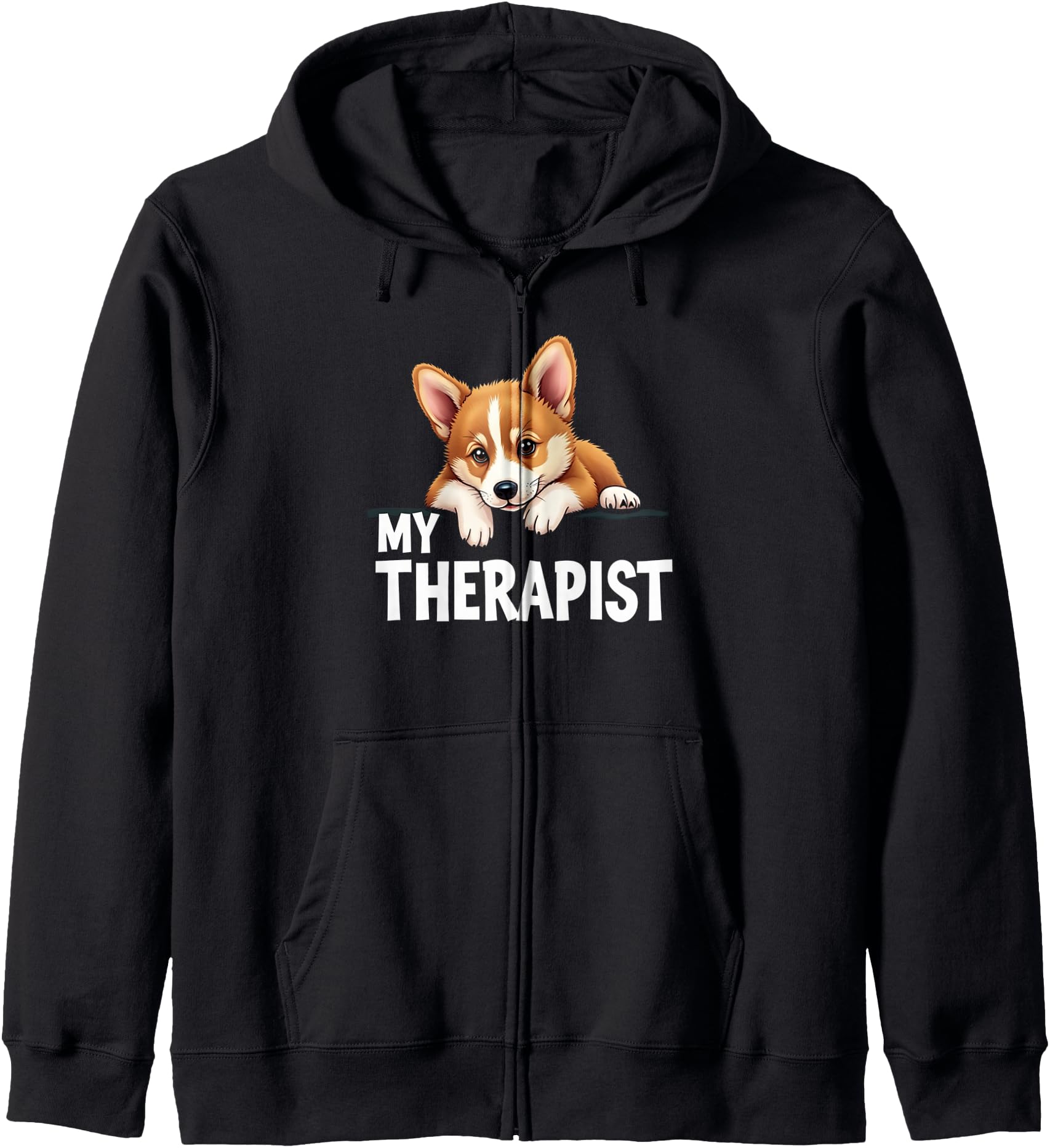 Funny Puppy My Therapist Welsh Corgi Dog Zip Hoodie