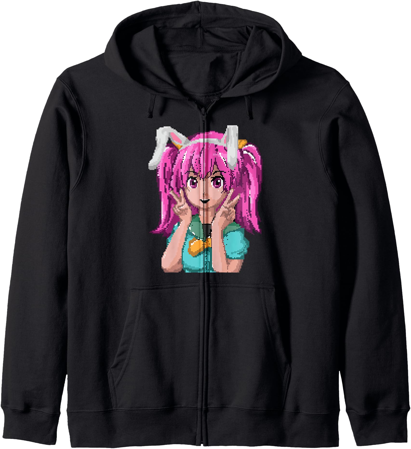 Lofi 8-bit K-pop Bunny Ears Japanese Anime Girl Hoodie