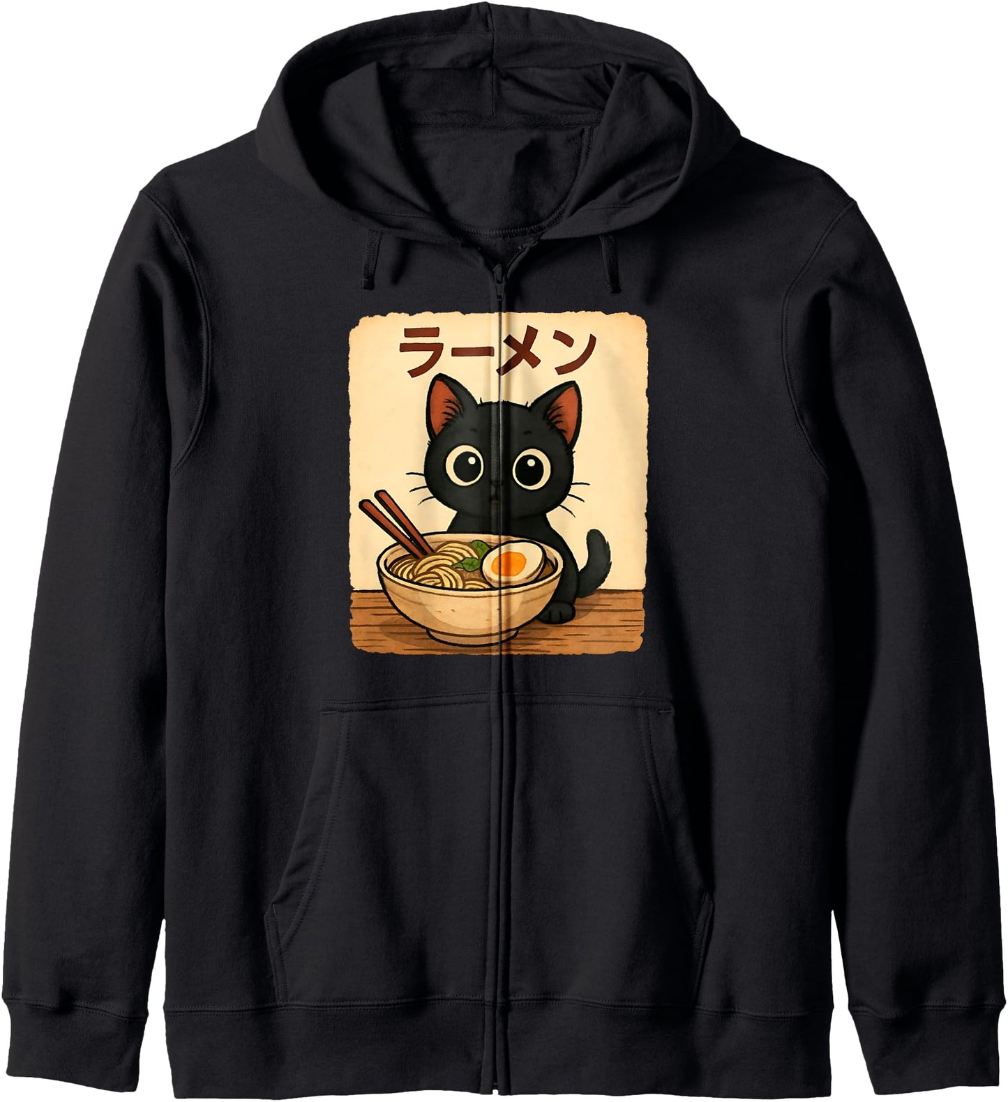 Vintage Cute Cat Ramen Noodles Japanese Aesthetic Teens Zip Hoodie