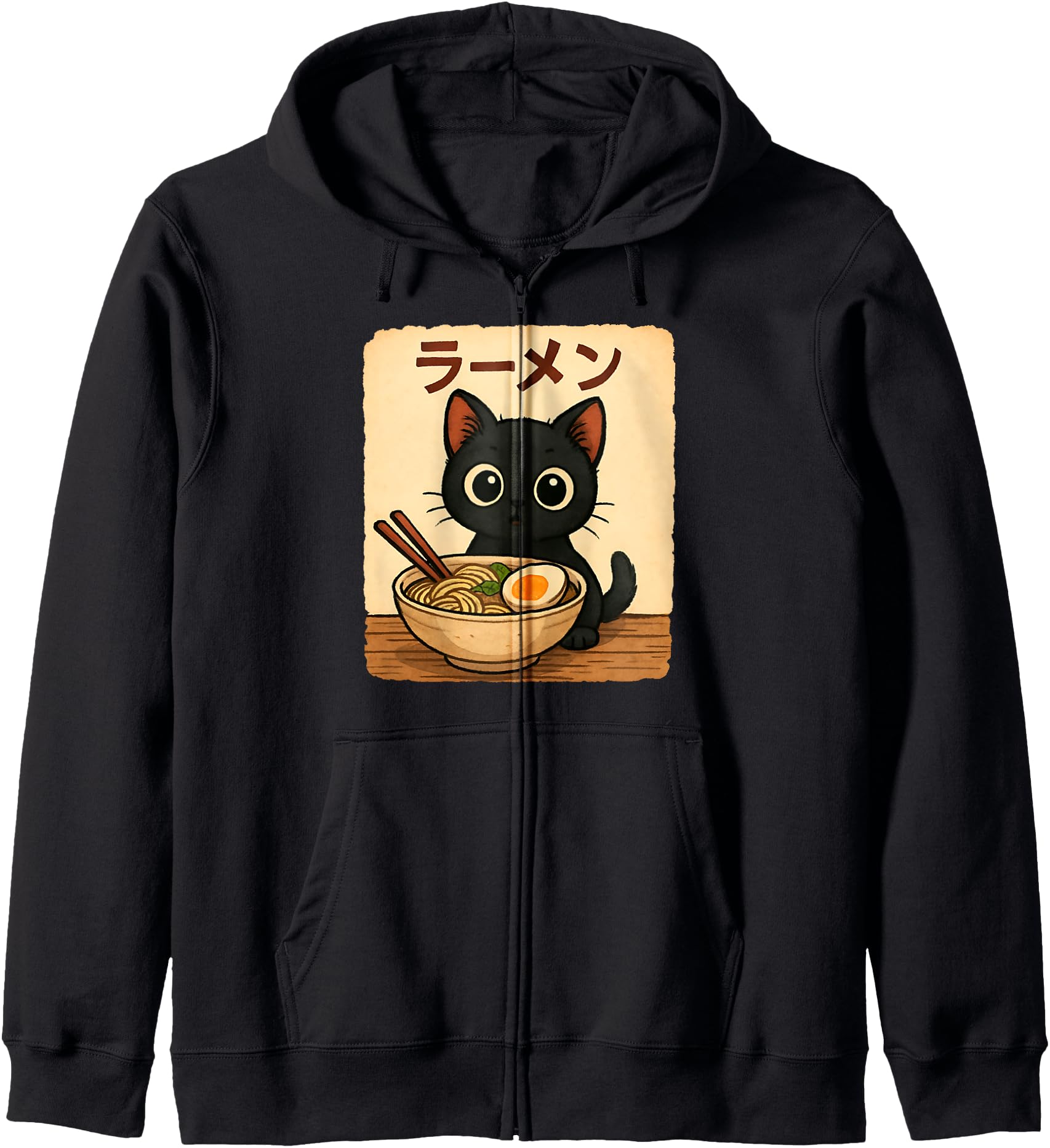 Vintage Cute Cat Ramen Noodles Japanese Aesthetic Teens Zip Hoodie