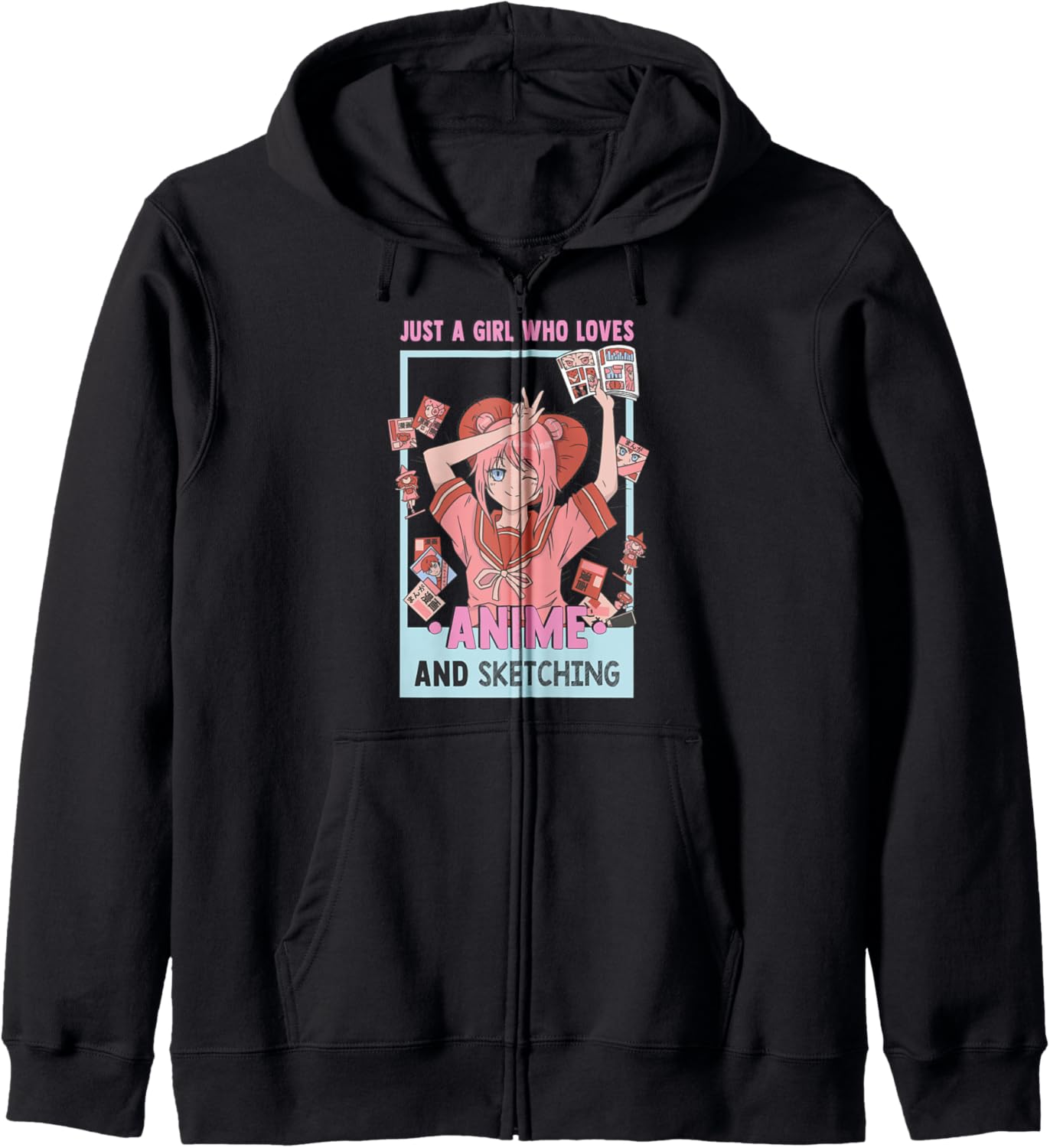 Just A Girl Who Loves Anime And Sketching - Otaku Anime Girl Zip Hoodie