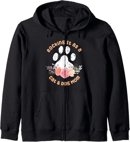 Cat And Dog Mom Fur Mama Mother's Day Zip Hoodie